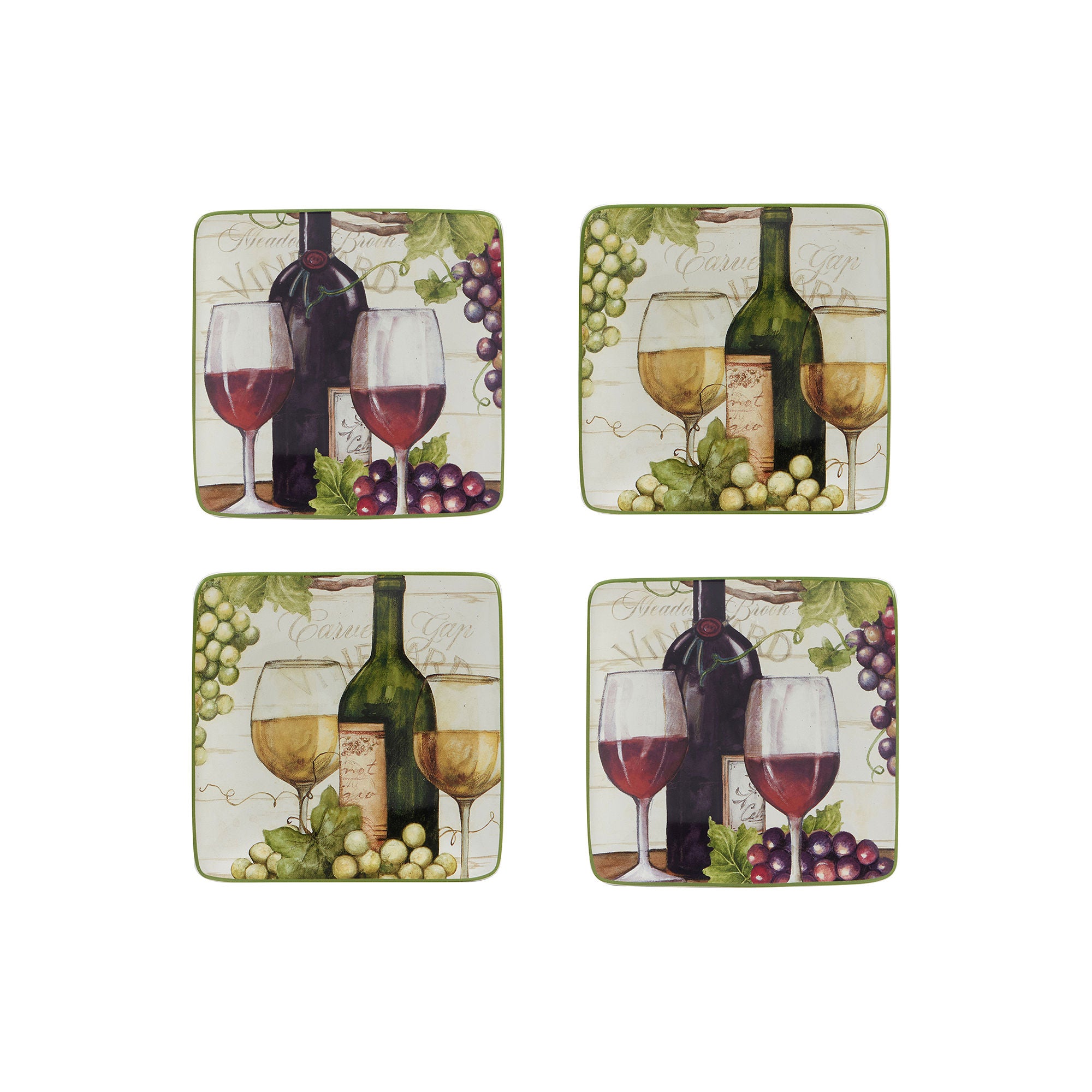 Certified International Meadow Brook Vineyard Canape 4-Pc. Earthenware Appetizer Plate 29207SET4 - WHITE ONE SIZE