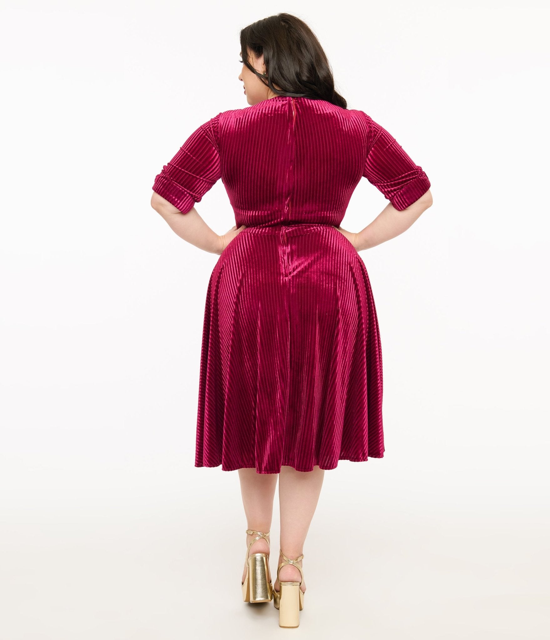 Unique Vintage Plus Size 1950s Merlot Textured Velvet Delores Swing Dress