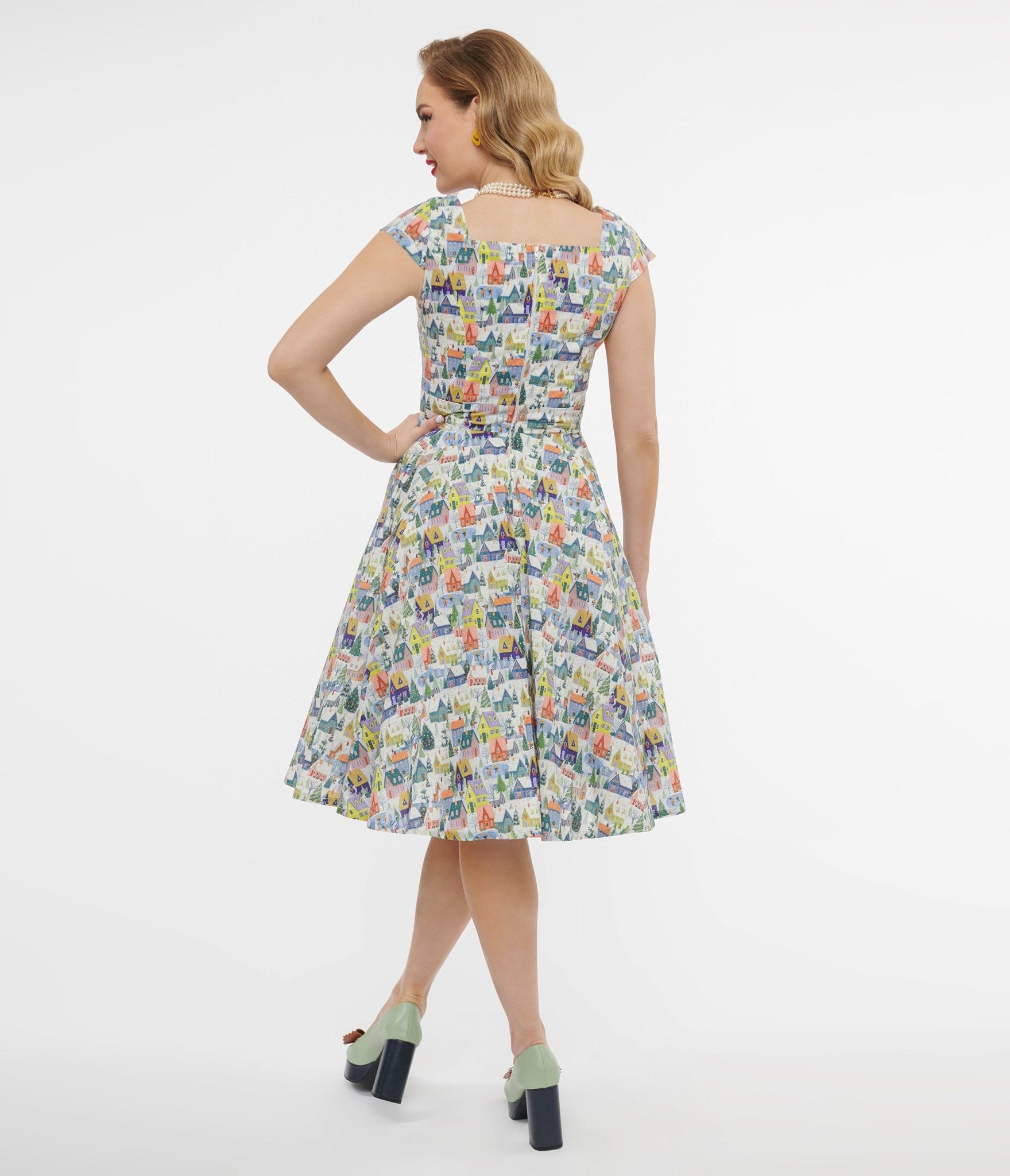 Magnolia Place Multicolor House Print Anna Swing Dress