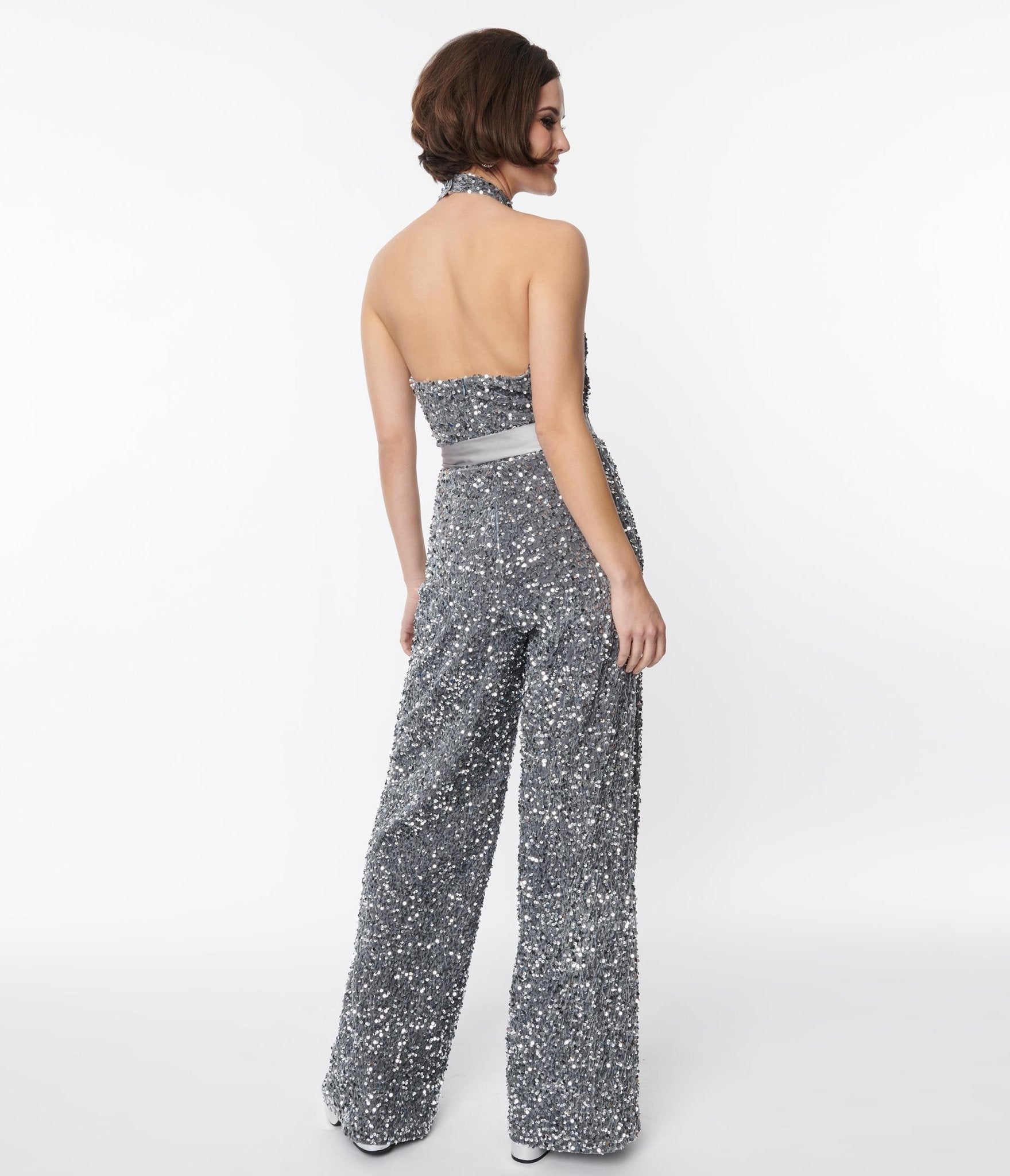 Smak Parlour Silver Sequin Glamour Goddess Jumpsuit