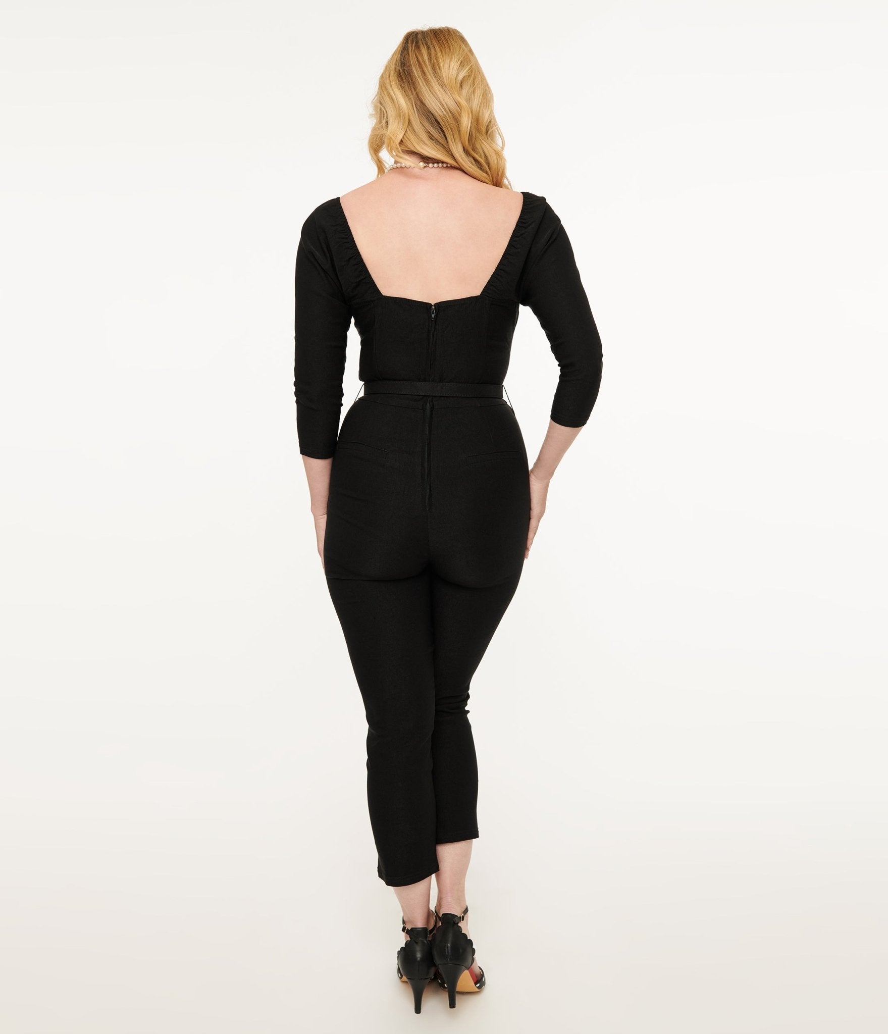 Unique Vintage 1950s Black Bow Bengaline Jumpsuit