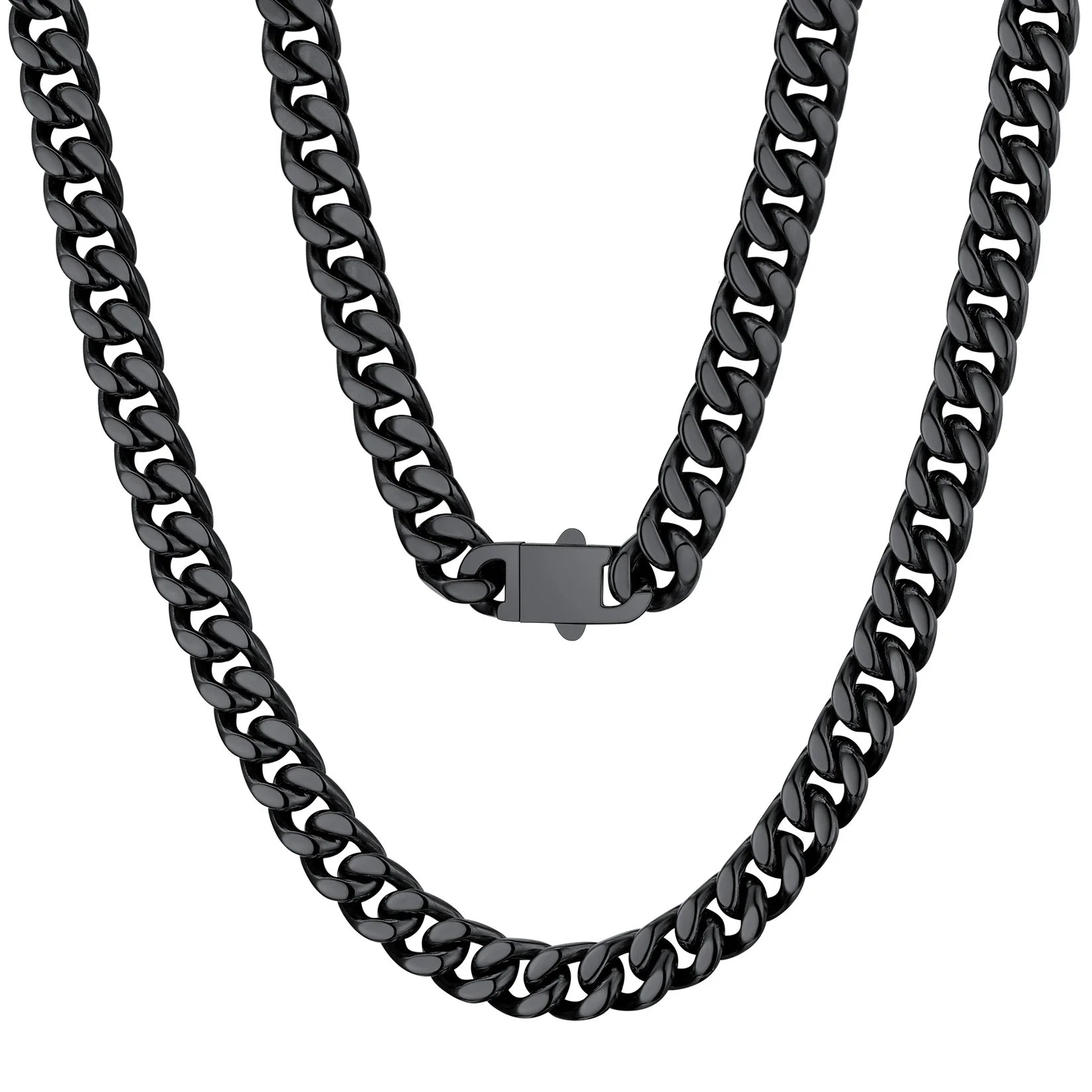 ChainsProMax CPN16351H-7-24-AM Black Men's Thick Necklace Chain 24inch Long Cuban Link Chain Stainless Steel Necklace,