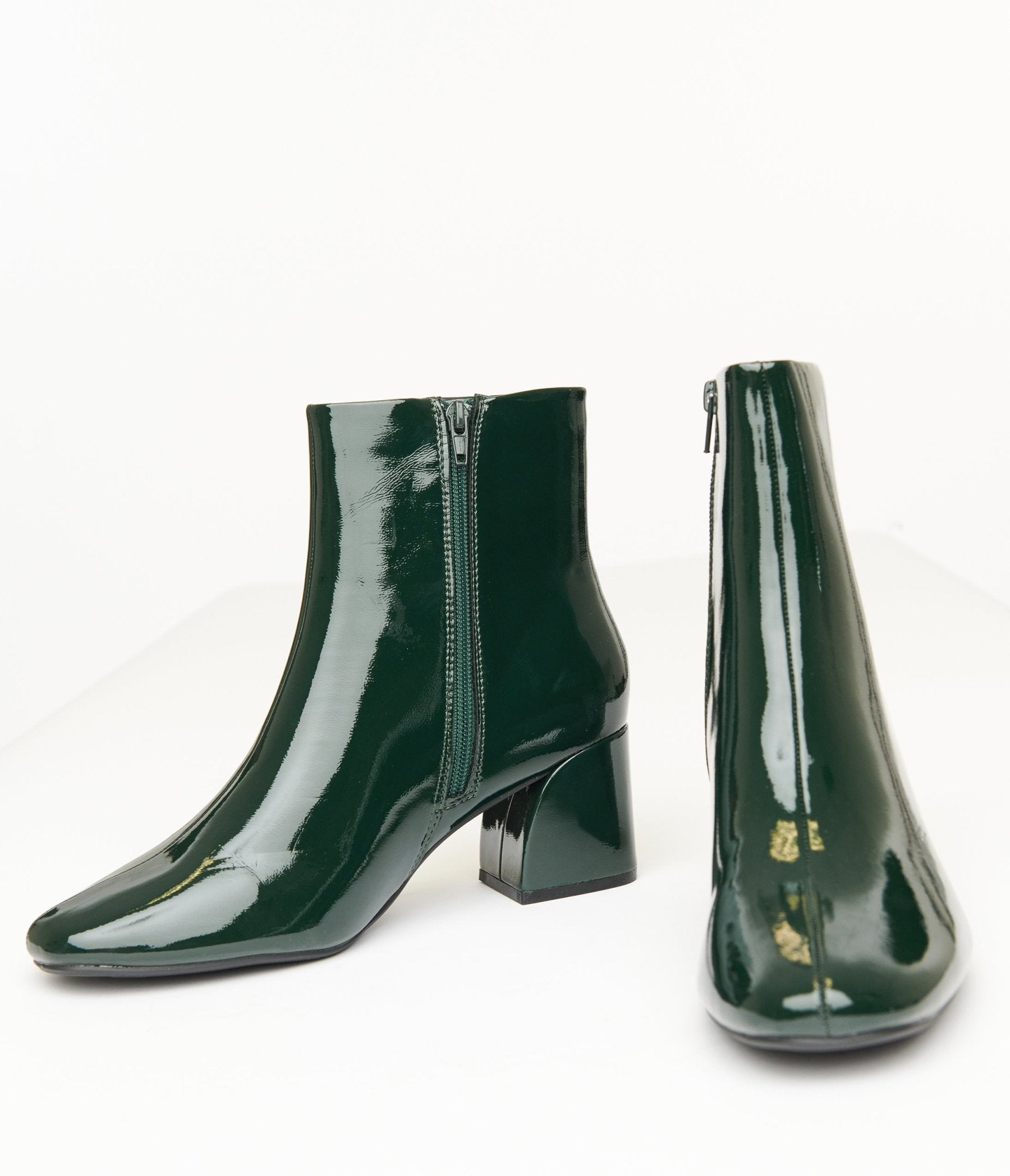 Dark Green Patent Leatherette Booties