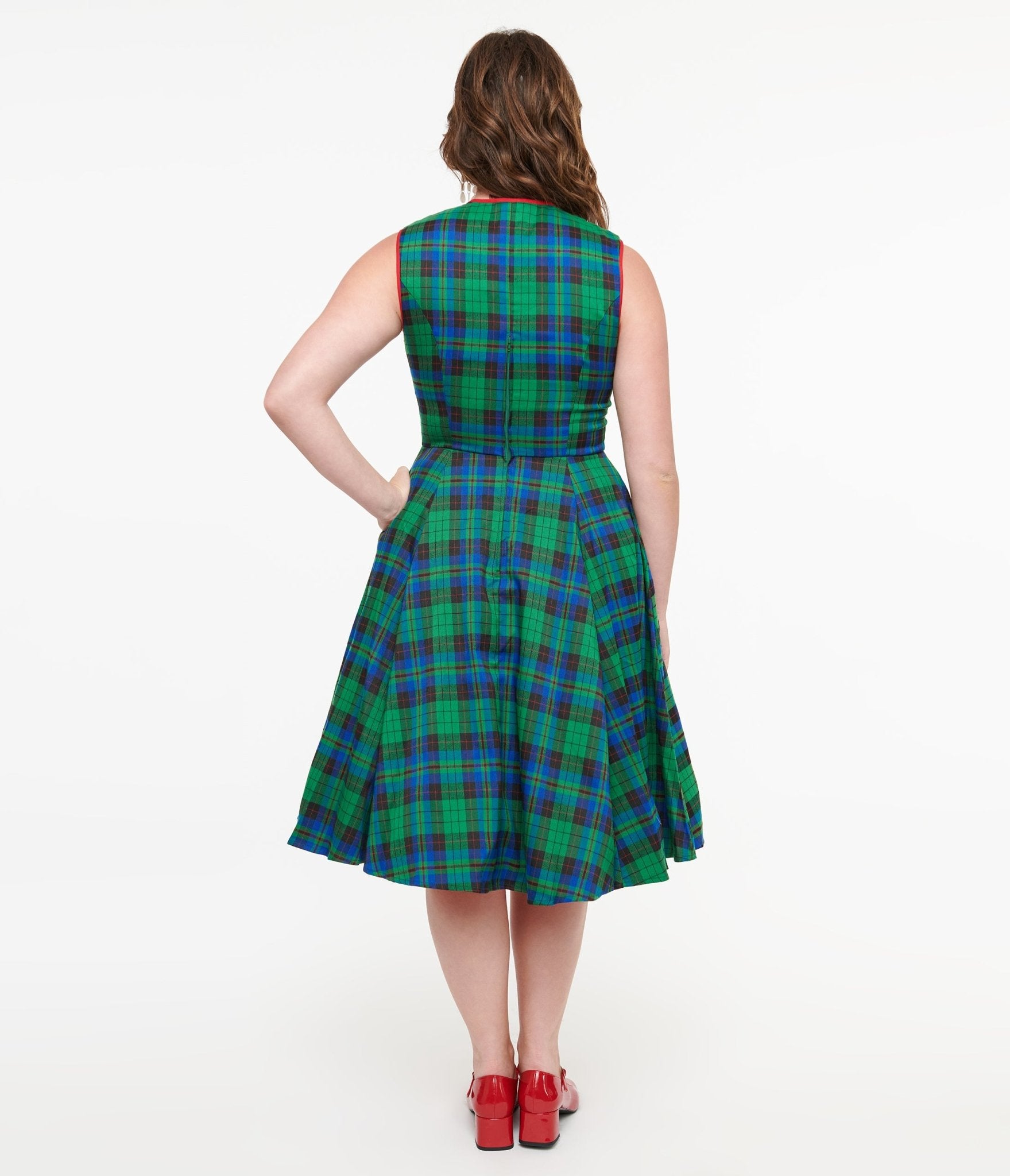 Banned 1950s Green & Blue Check Swing Dress