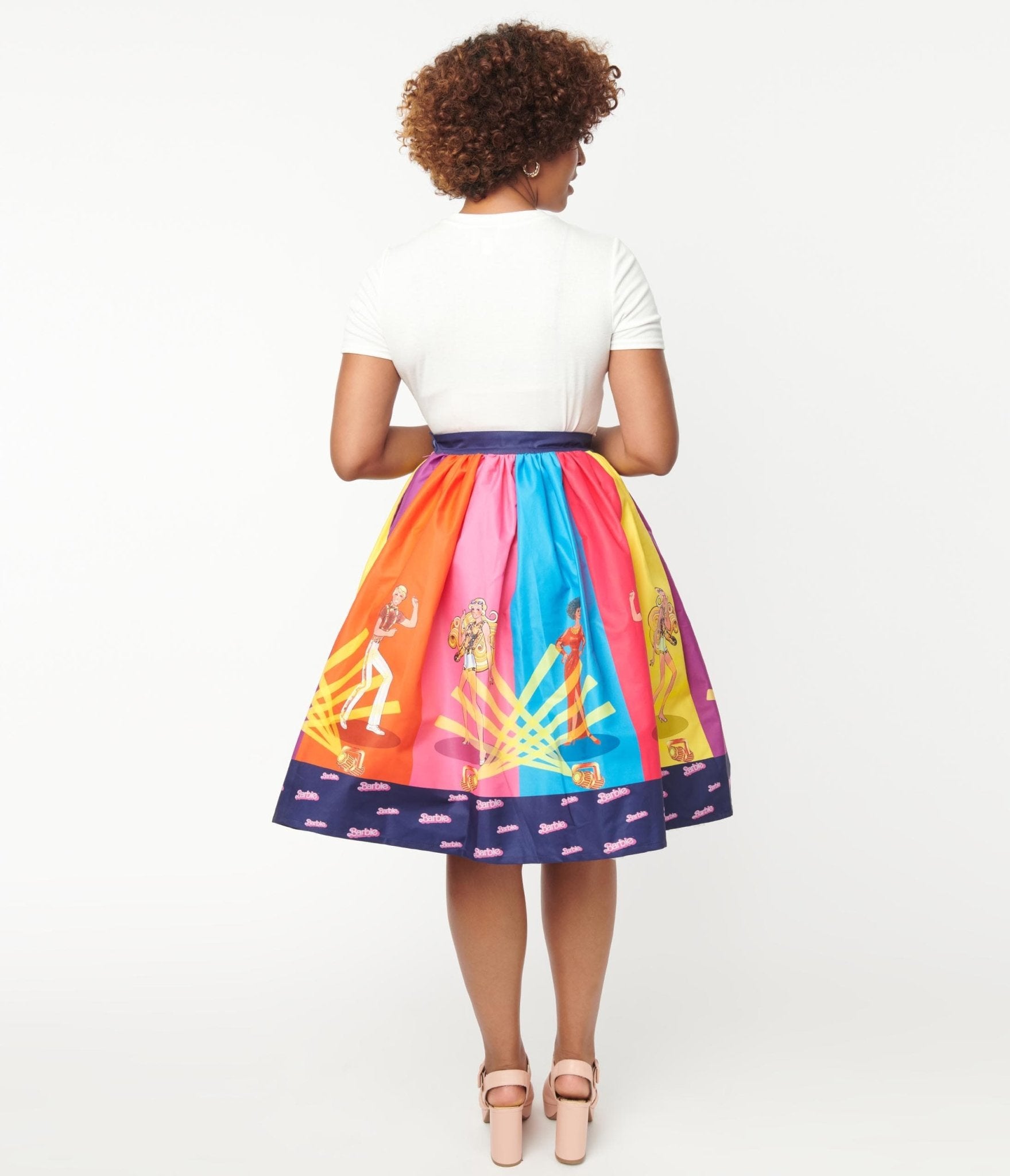 Barbie x Unique Vintage Rainbow Barbie Disco Gellar Swing Skirt