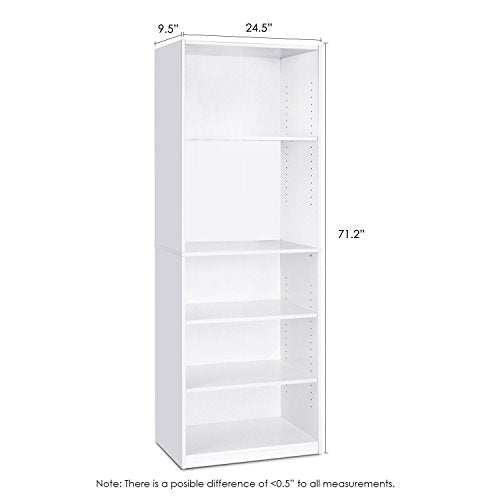 FURINNO Jaya Simple Home 5-Shelf Bookcase, White