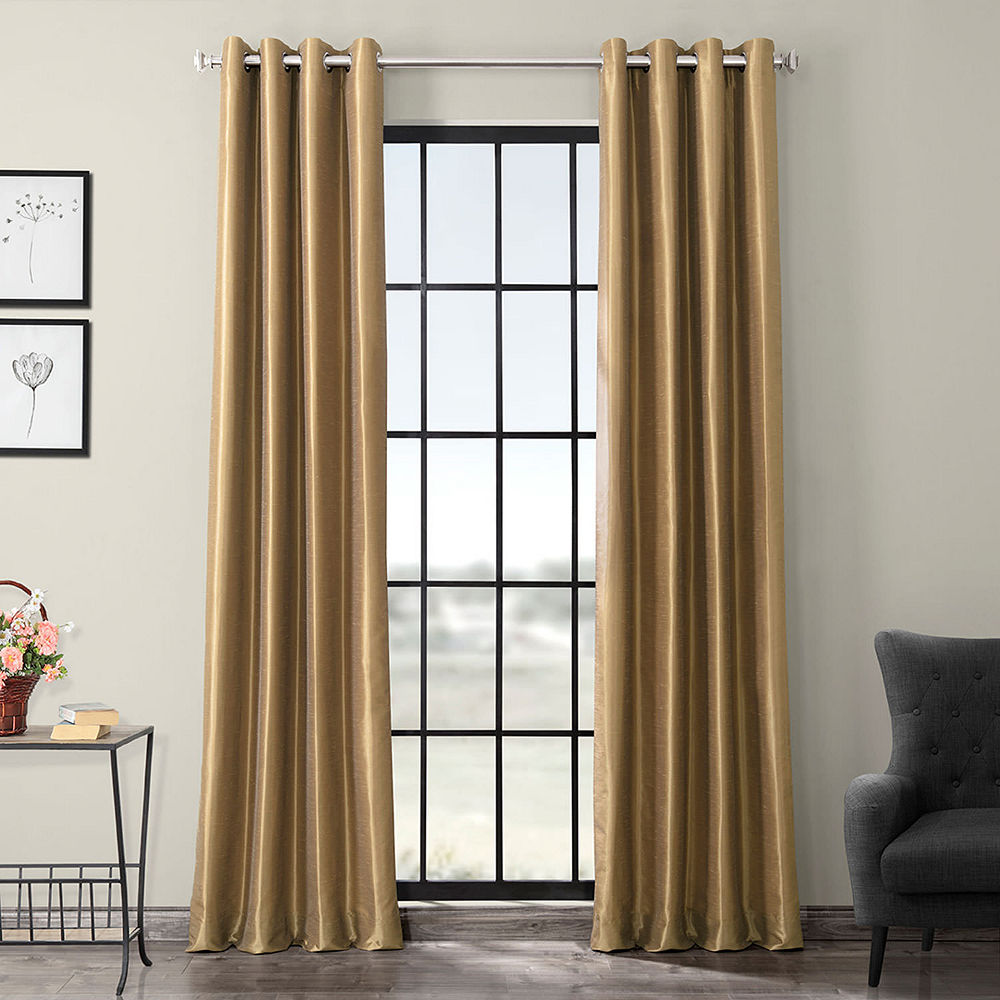 Exclusive Fabrics & Furnishing Vintage Textured Faux Dupioni Energy Saving Blackout Grommet Top Single Curtain Panel Yellow