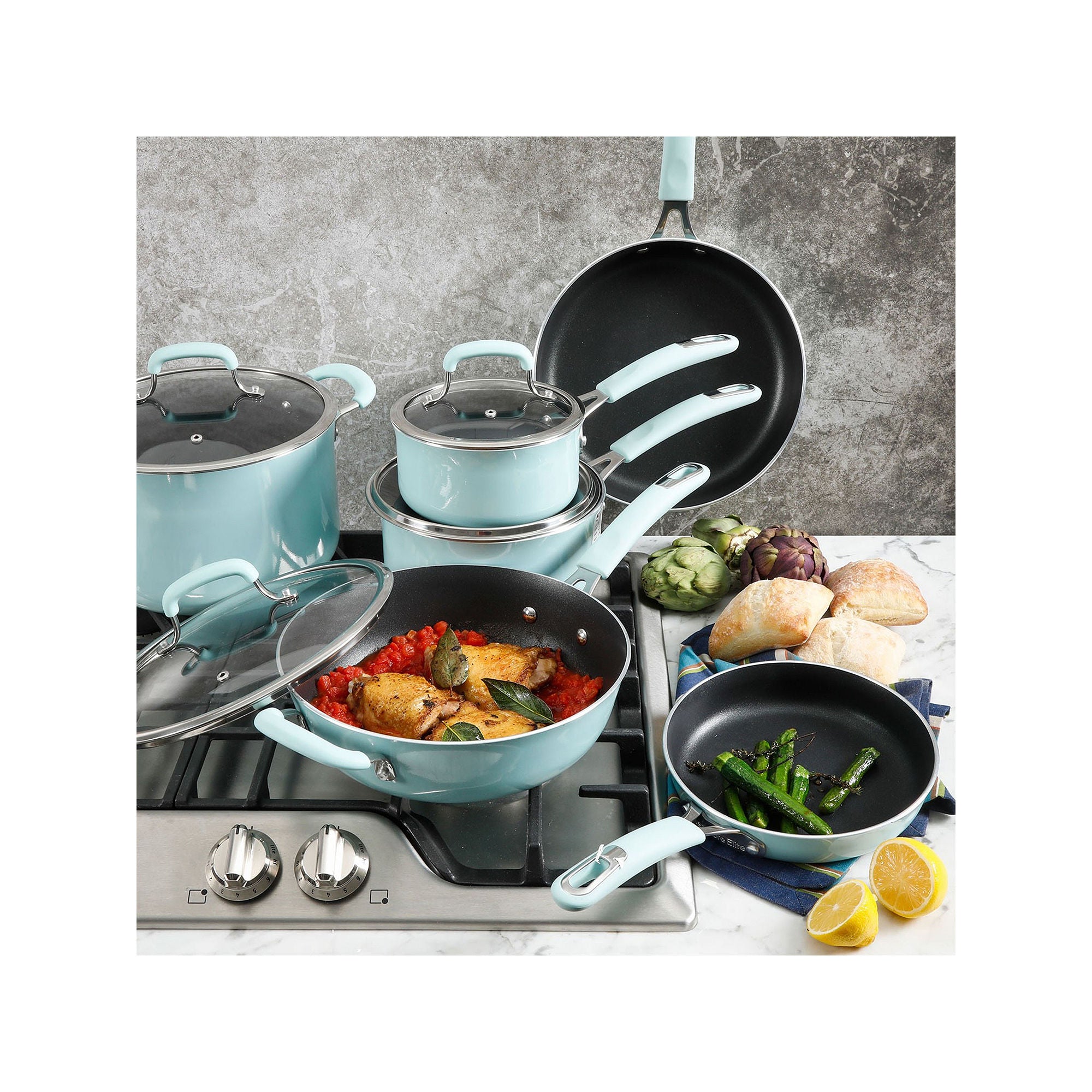 Kenmore Elite 126369.10 Andover 10-Piece Aluminum Nonstick Cookware Set in Glacier