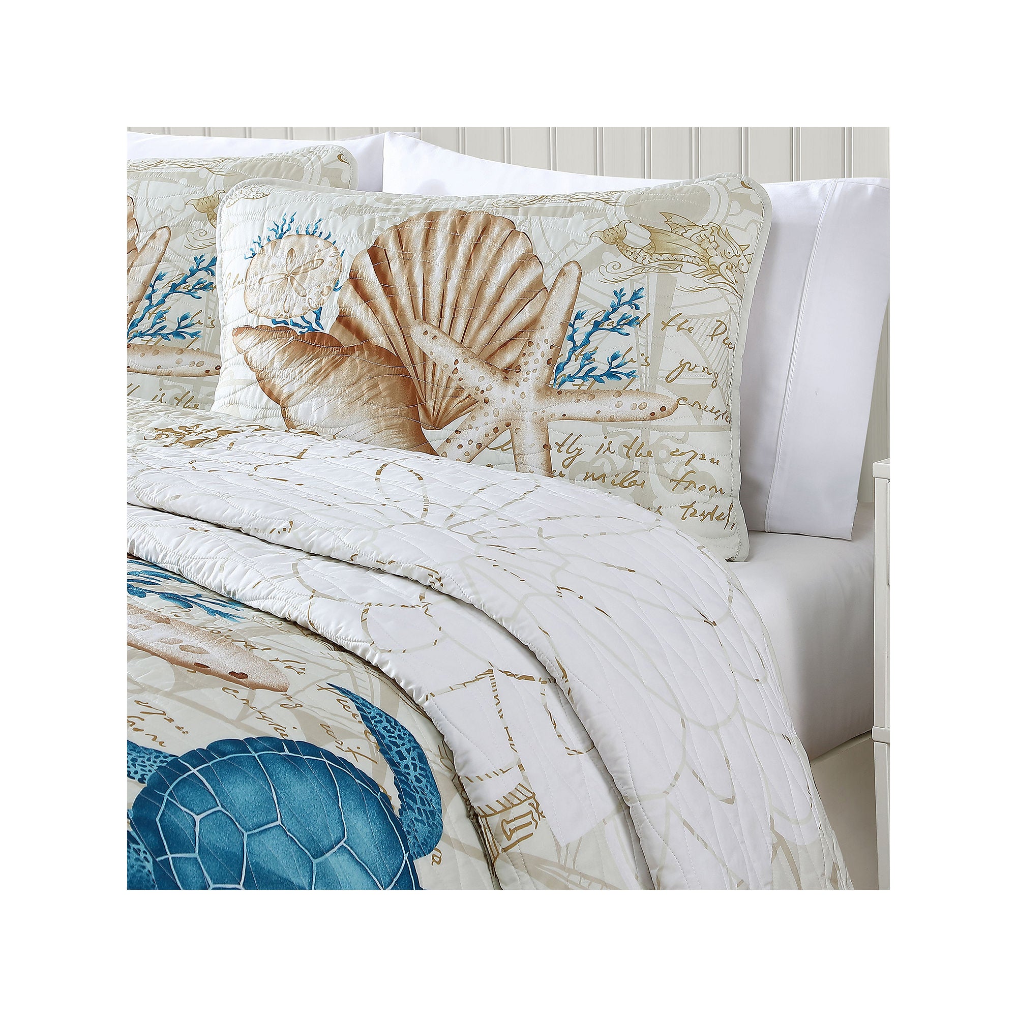 Caribbean Joe Coastal Print 3-Pc. Quilt Set - Blue Turtle