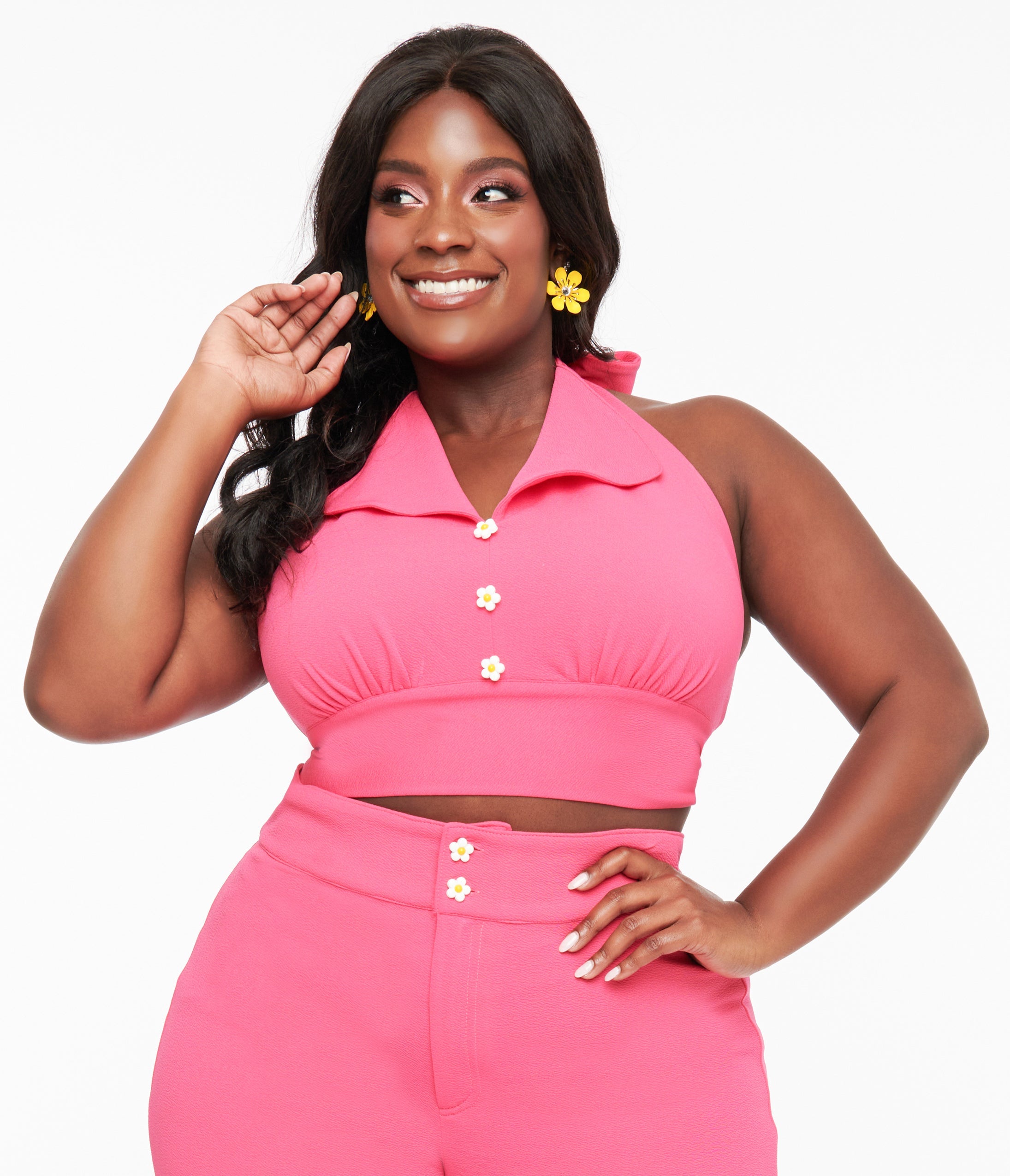 Smak Parlour Plus Size 1960s Hot Pink Halter Crop Top