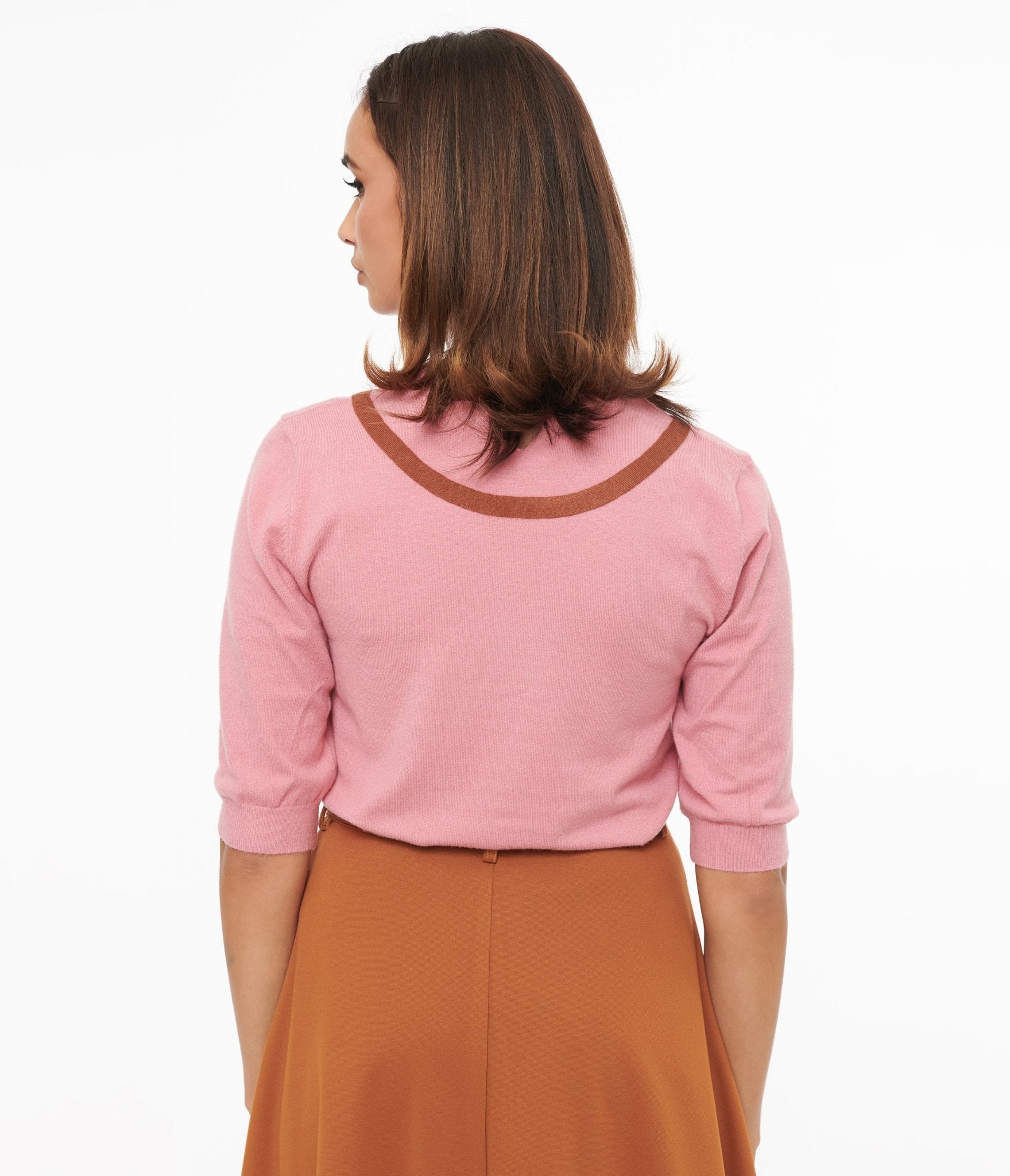 Rose Pink & Brown Knit Top