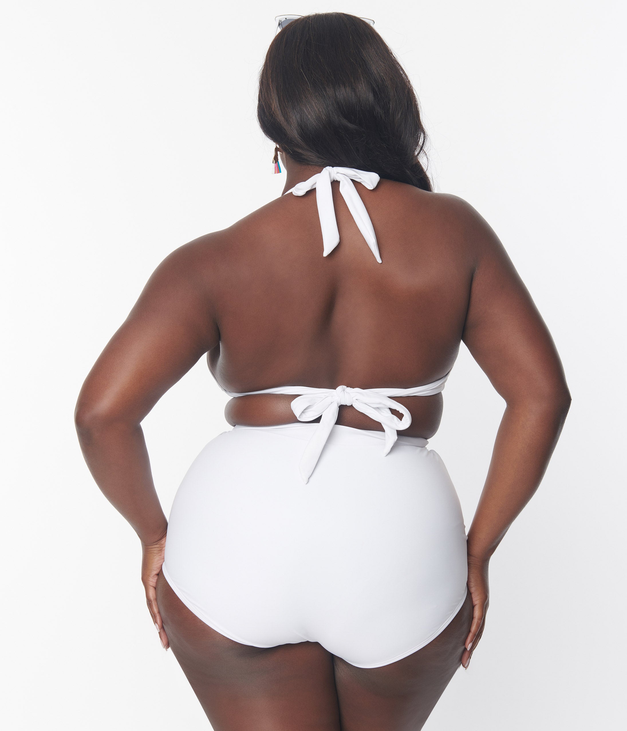 Unique Vintage Plus Size White Ruched Swim Bottom