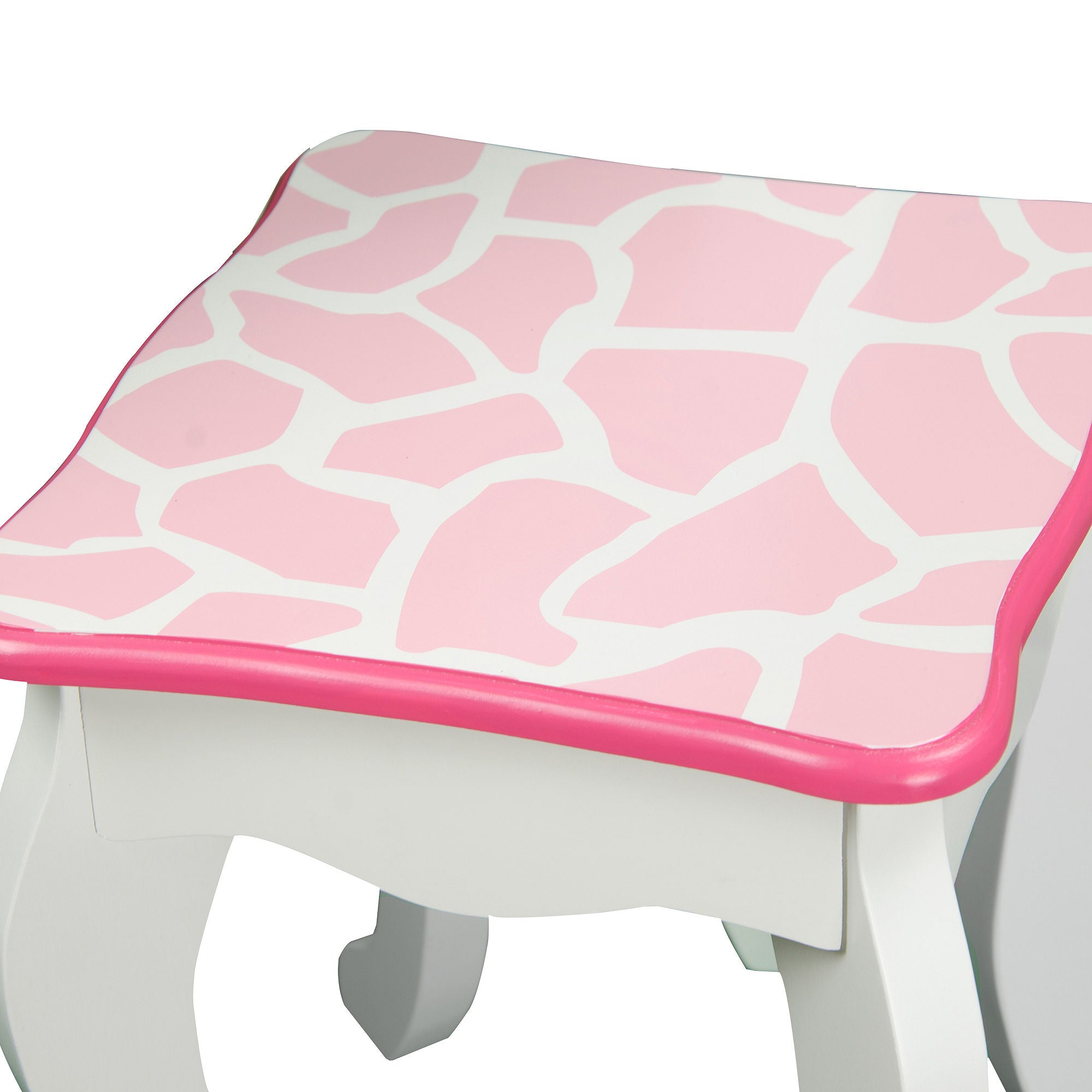 Teamson Kids Fashion Prints Vanity and Stool Set with Mirror Giraffe, Baby Pink/White