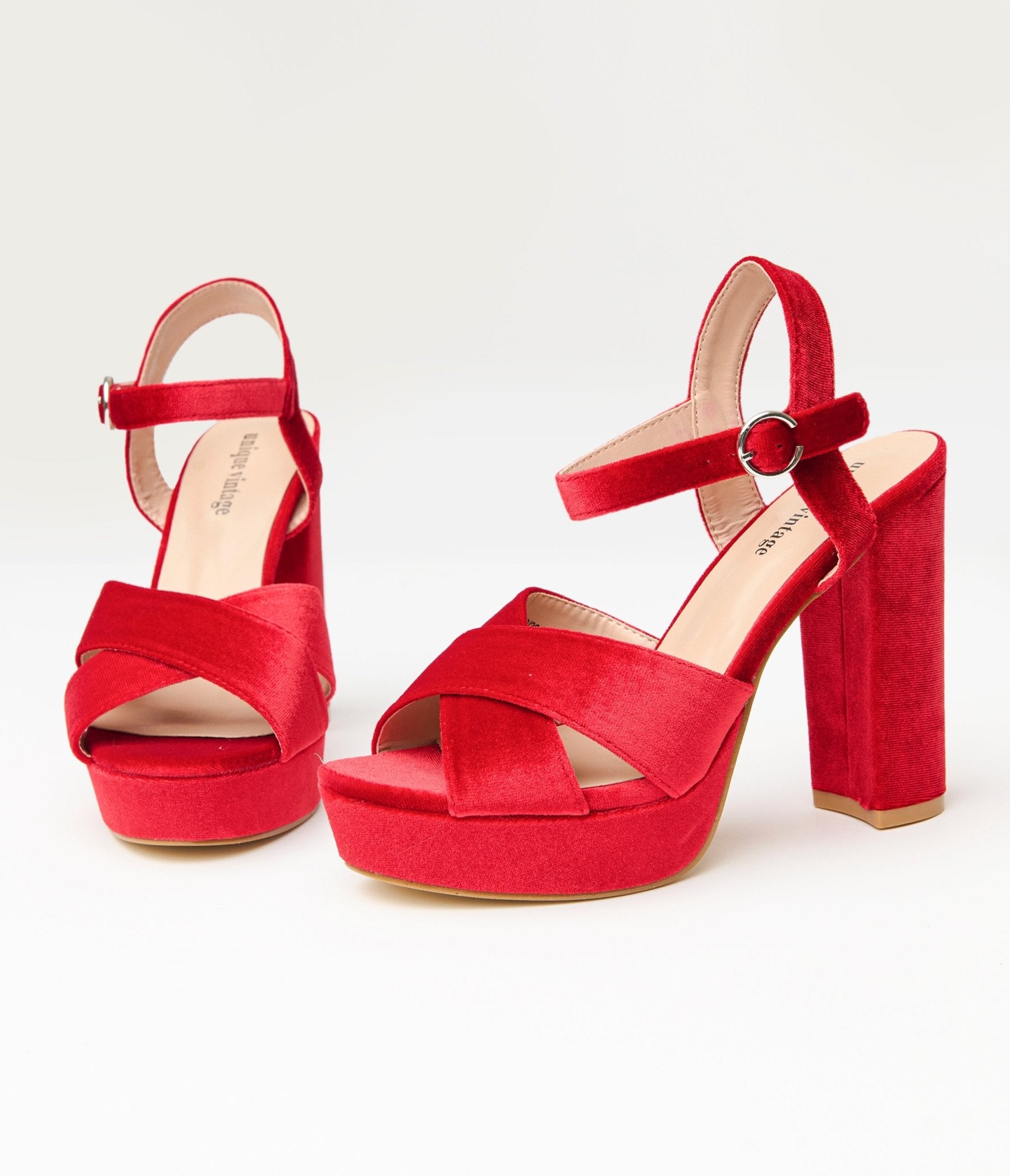 Unique Vintage 1970s Red Velvet Platforms