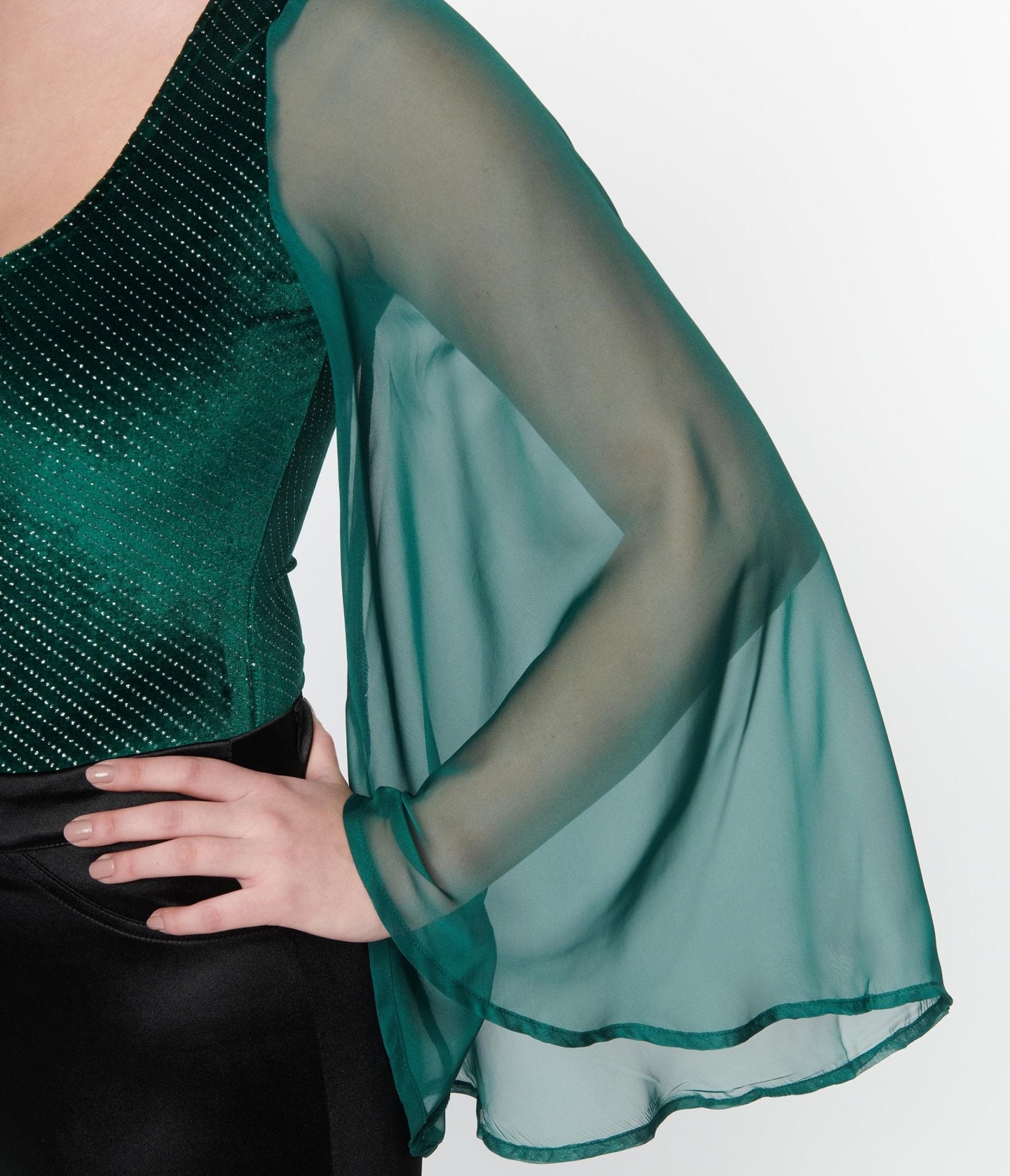 Smak Parlor Emerald Velvet Bell Sleeve Bodysuit