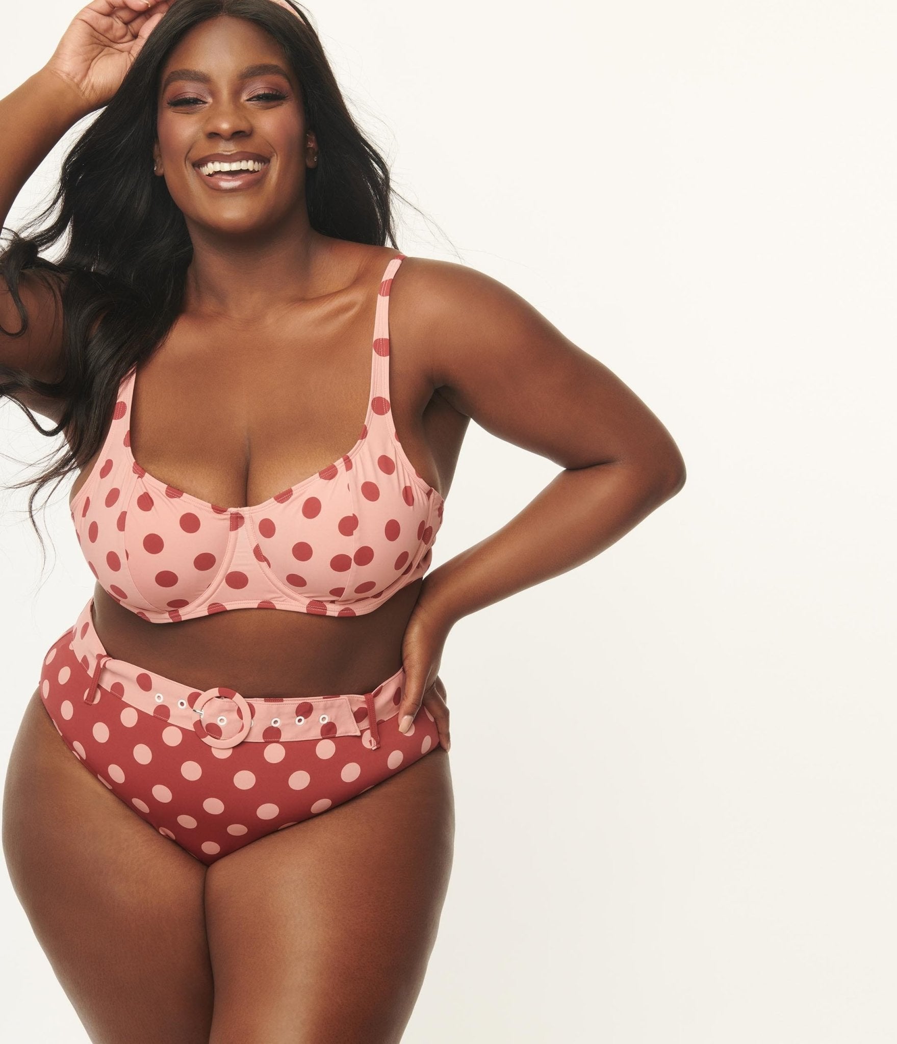 Kingdom & State Plus Size Dusty Pink & Burgundy Polka Dot Swim Top