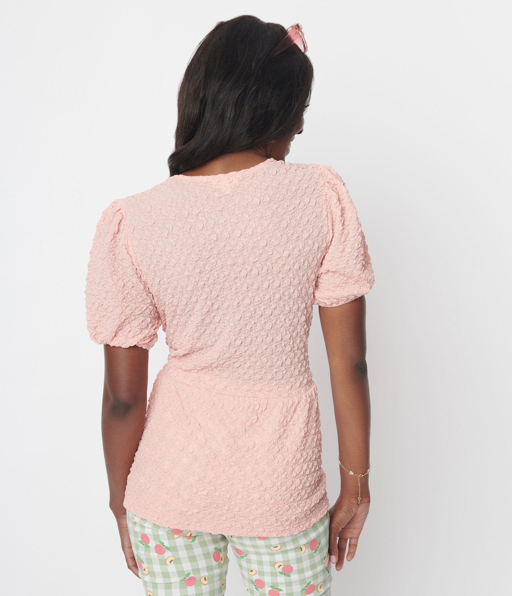 Pink Textured Peplum Blouse