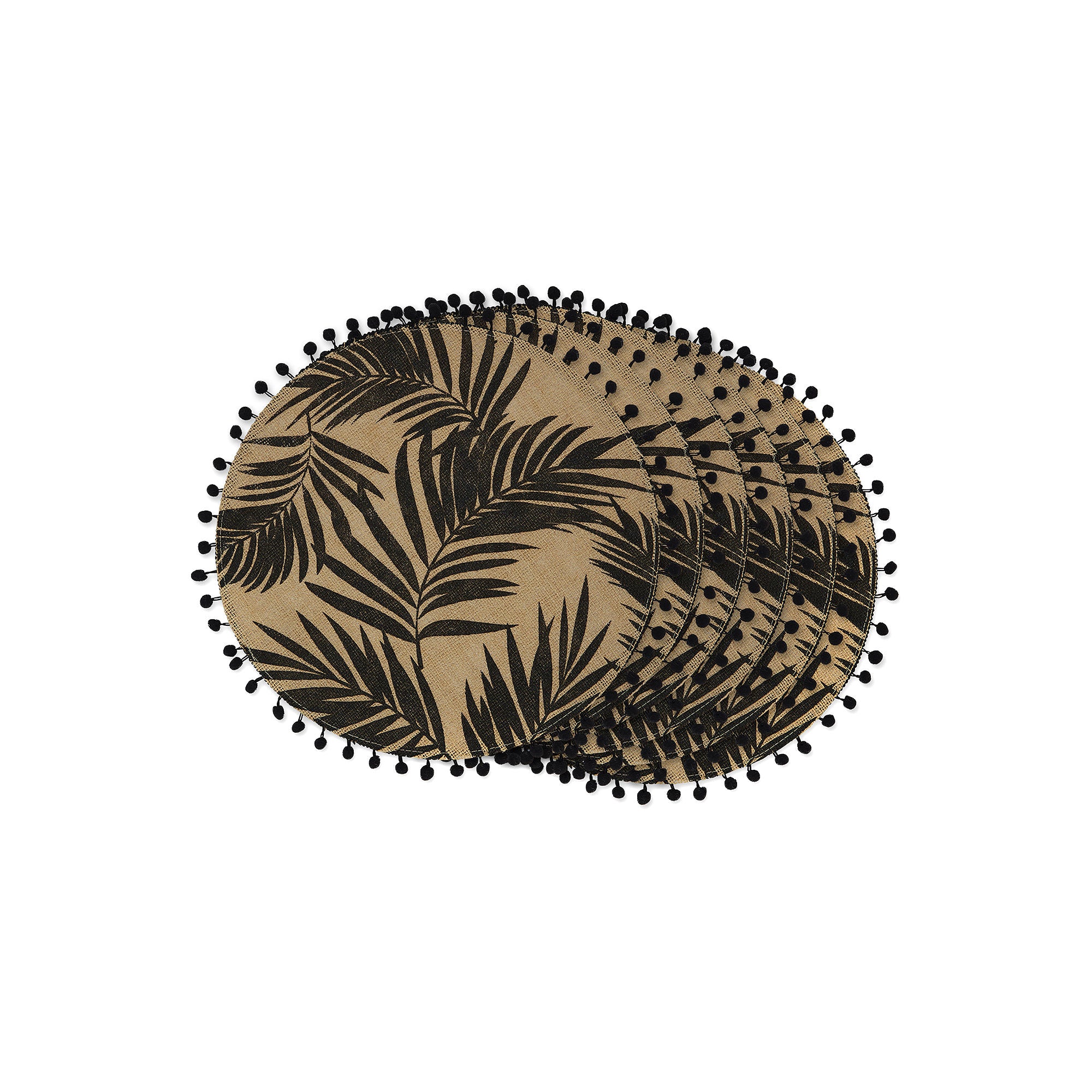 Design Imports Black Fern Print On Natural Round Jute 6-Pc.Placemats - BLACK FERN PRINT ONE SIZE