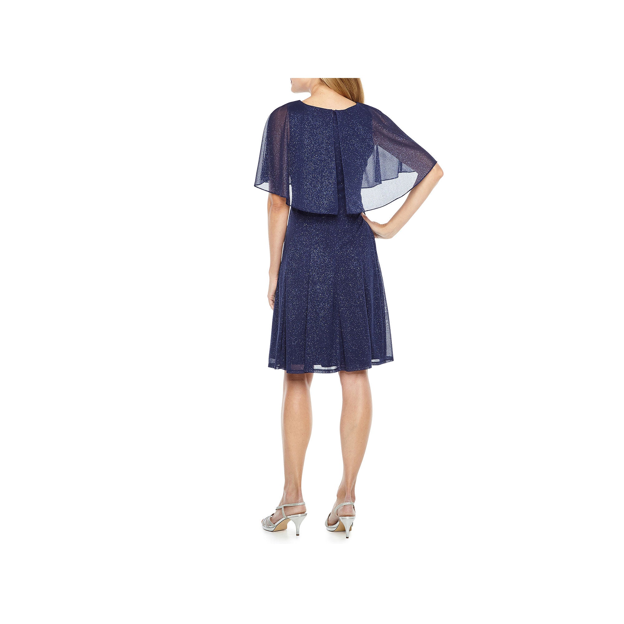 J Taylor Short Sleeve Cape Fit & Flare Dress - NAVY 4