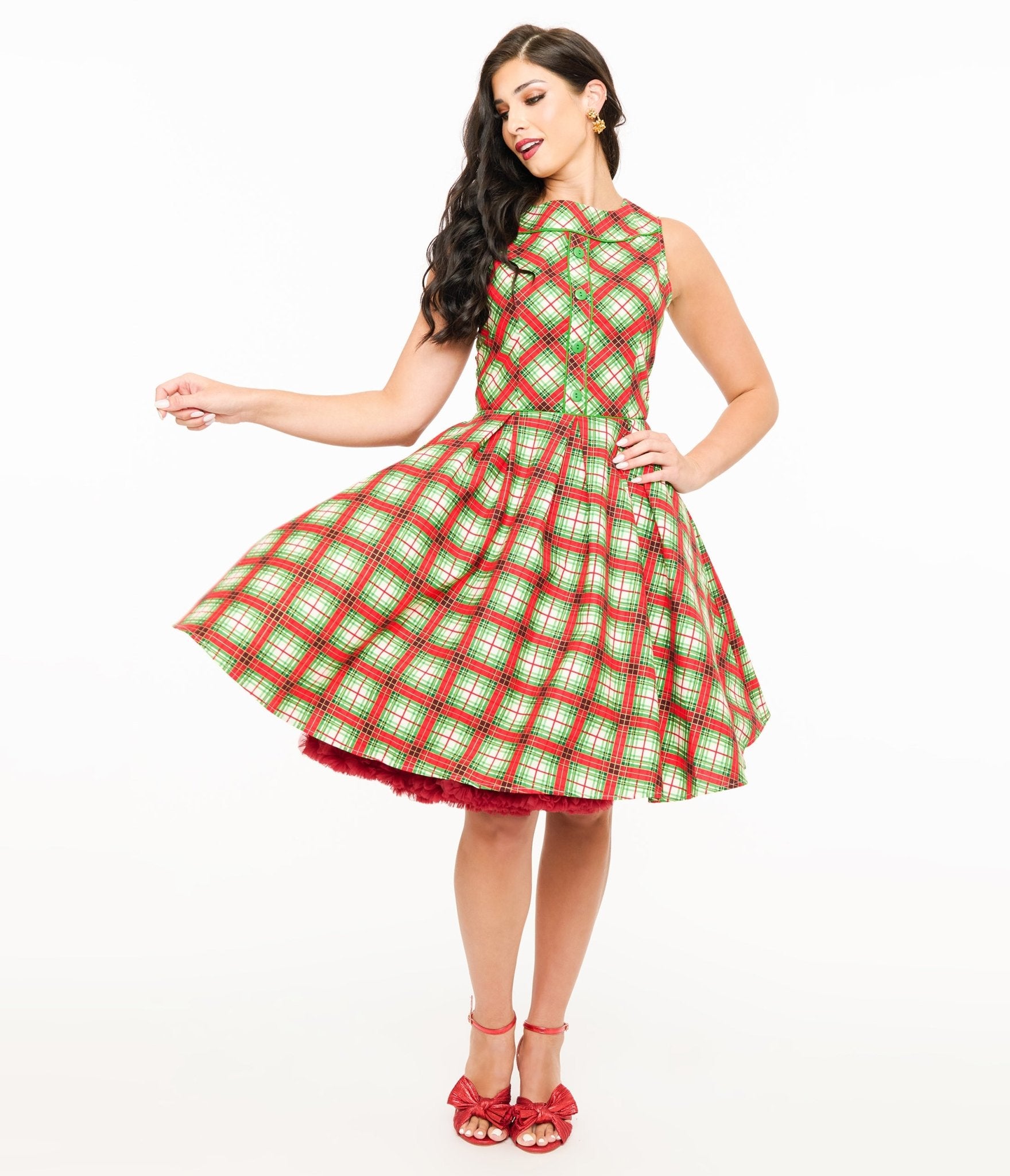 Retrolicious 1950s Red Tartan Holiday Elizabeth Swing Dress