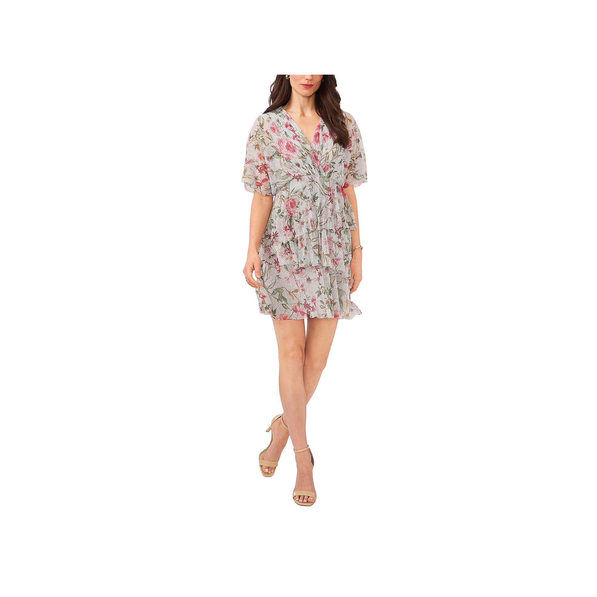 Sam And Jess Short Sleeve Floral Fit + Flare Dress, Silver, XS