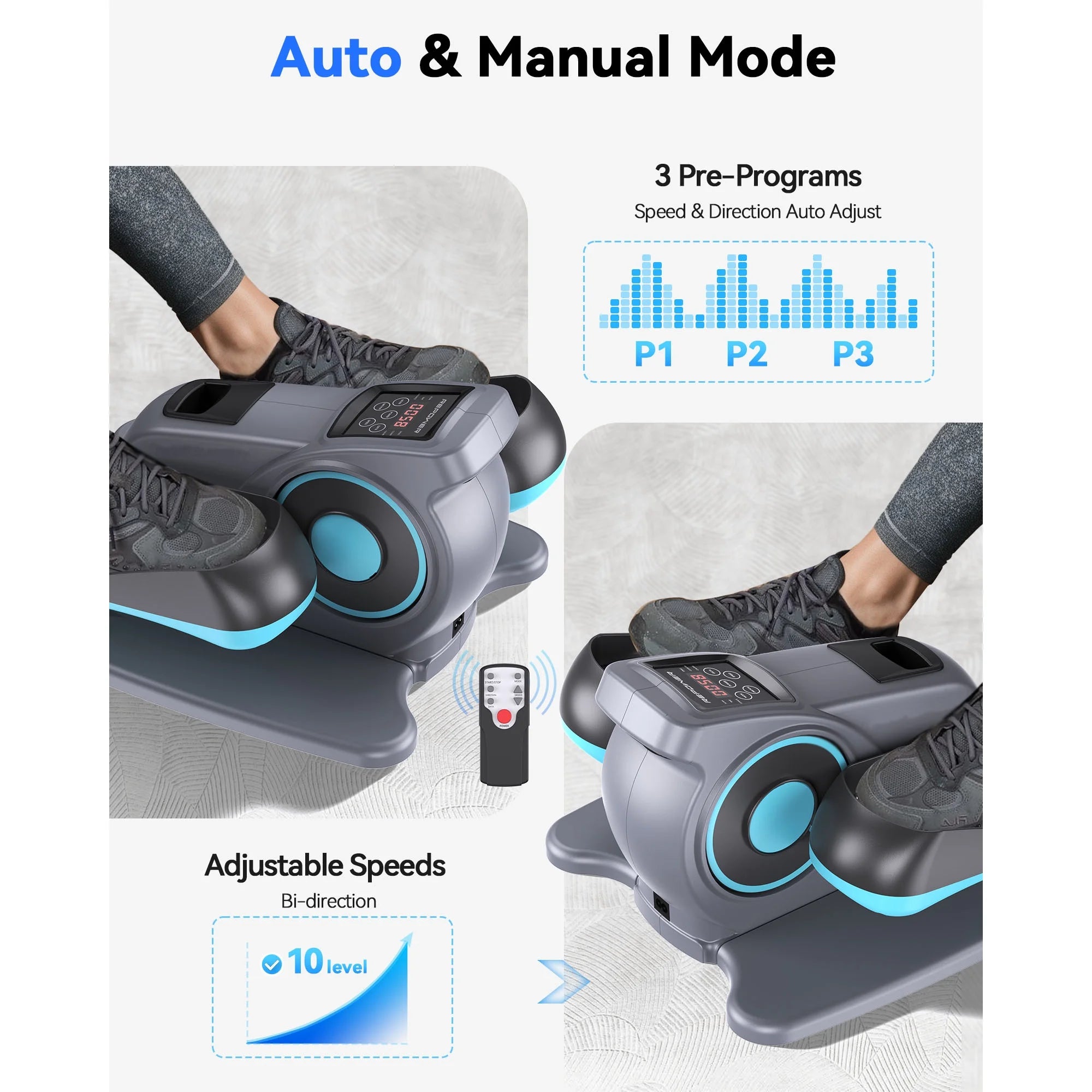 Upgo DDXT05 Under Desk Ellipticals Electric, Elipse Leg Exerciser for Seniors Fully Assembled, Seated Pedal Exerciser with Remote Control & Non-slip Mat & Foot Straps Band