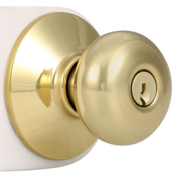 Schlage F51A PLY 605 Plymouth Keyed Entry Knob, Bright Brass