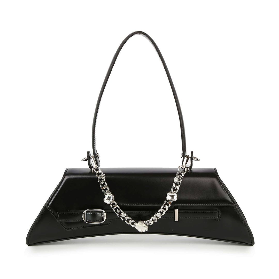 Black Chain & Rhinestone Accented Unique Handbag