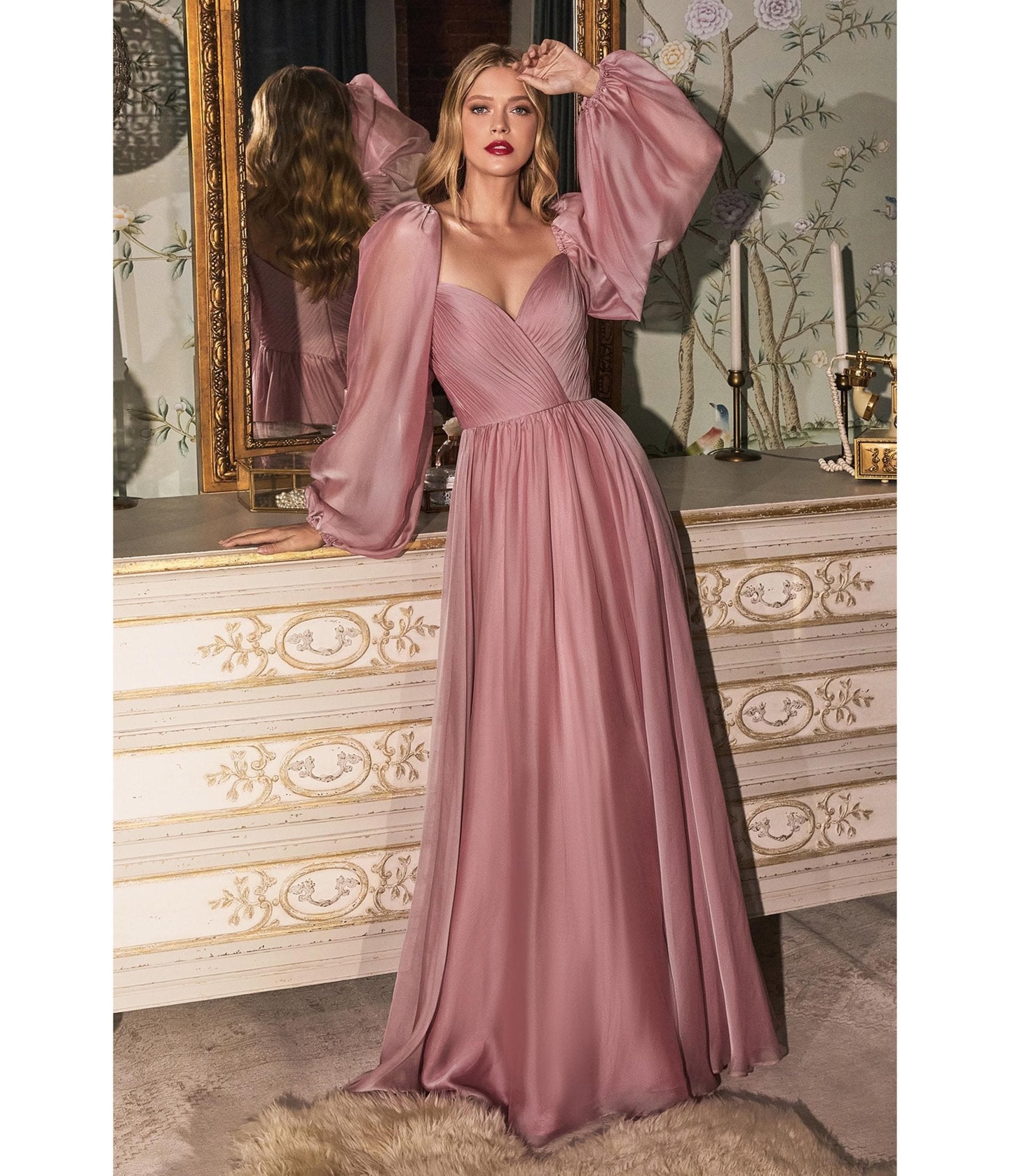 Ladivine by Cinderella Divine Petal Blush Chiffon Sweetheart Bridesmaid Goddess Gown