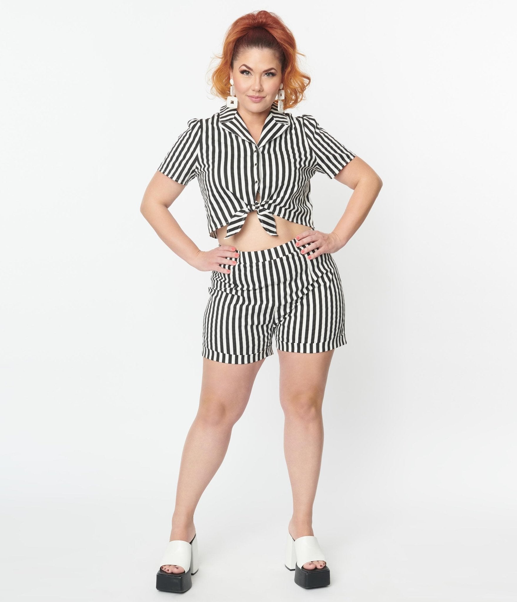 Plus Size Black & White Striped Connie Shorts