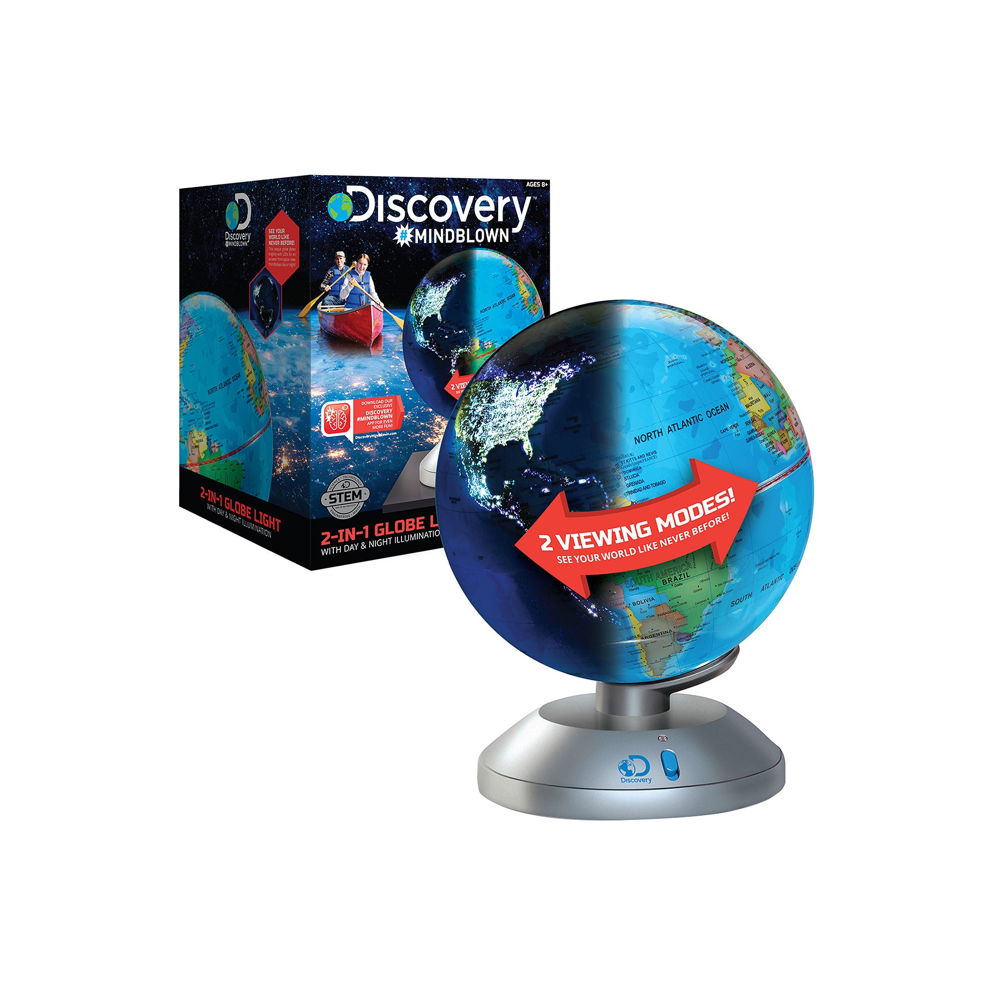 Discovery #Mindblown 1006825 Kids 2-in-1 World Globe LED Lamp W/Day & Night Modes