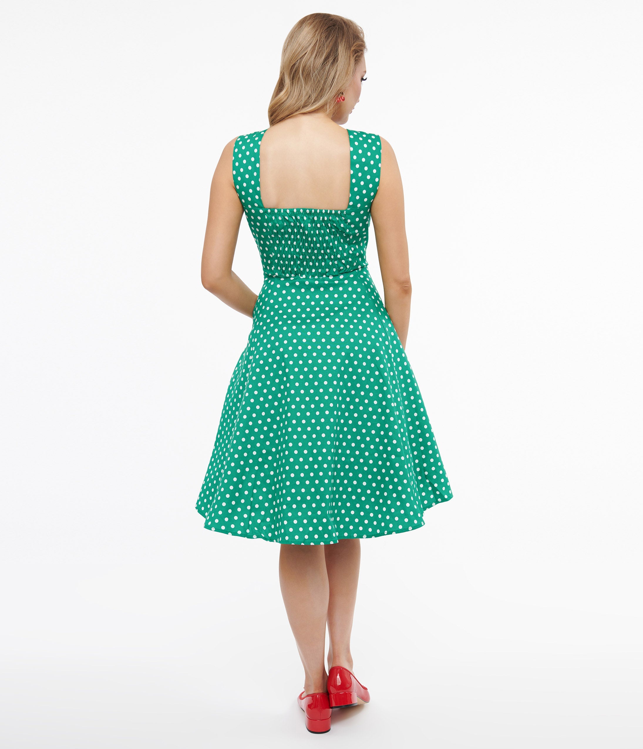 1950s Green & White Polka Dot Cotton Swing Dress