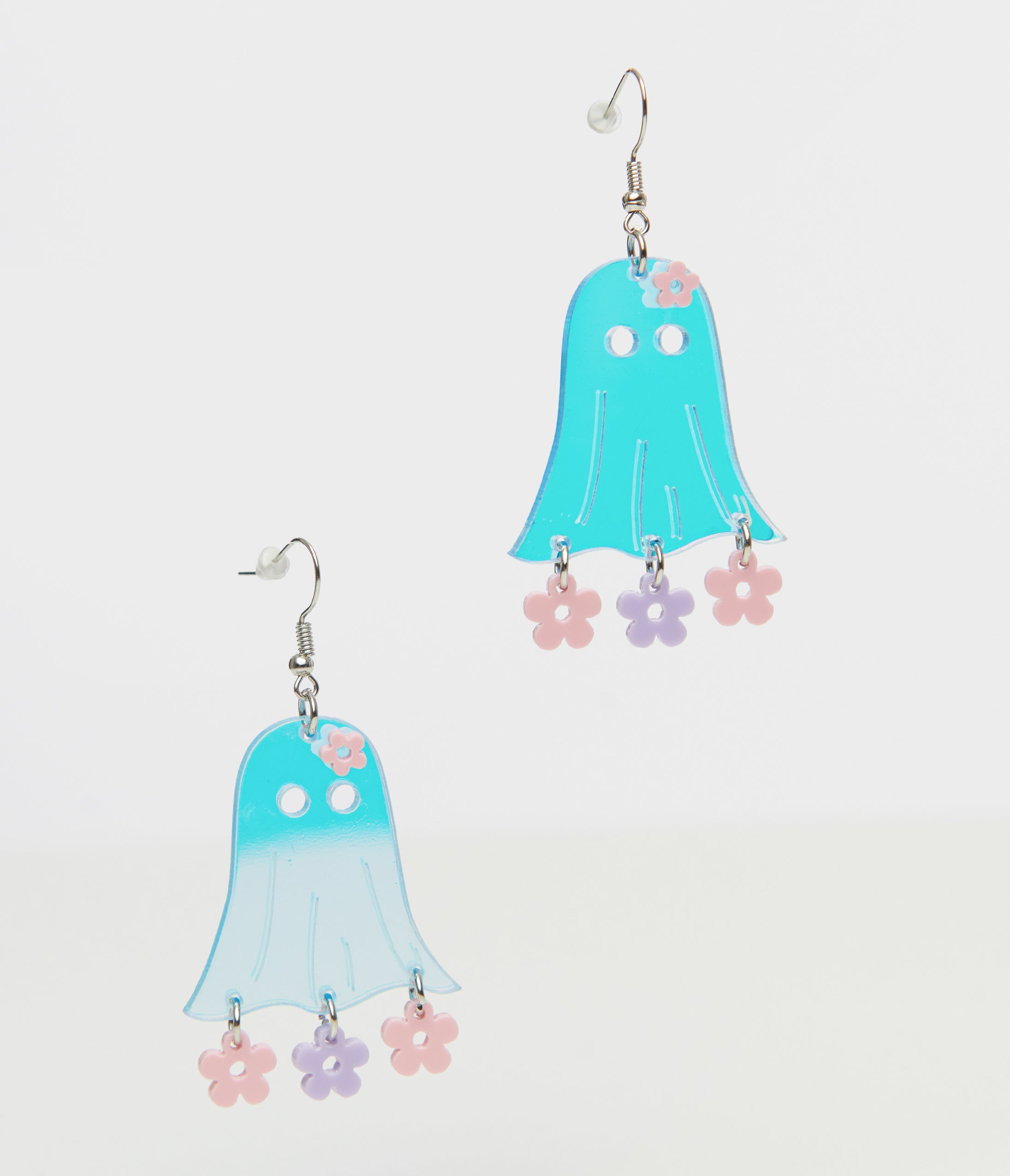 1960s Blue Groovy Ghost Flower Power Earrings