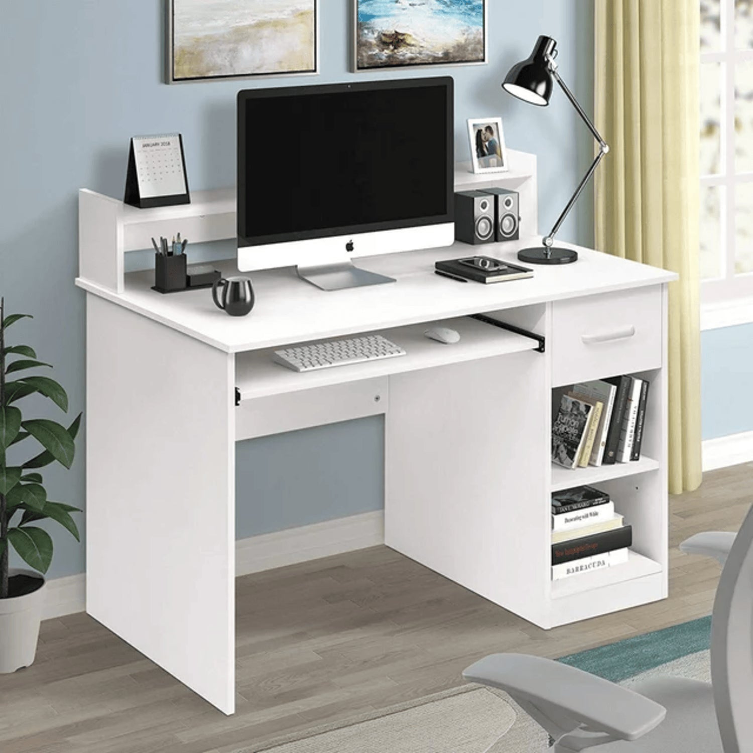 Ktaxon K1-13028647 Computer Desk Home Office Workstation Laptop Table Drawer Shelf Furniture White