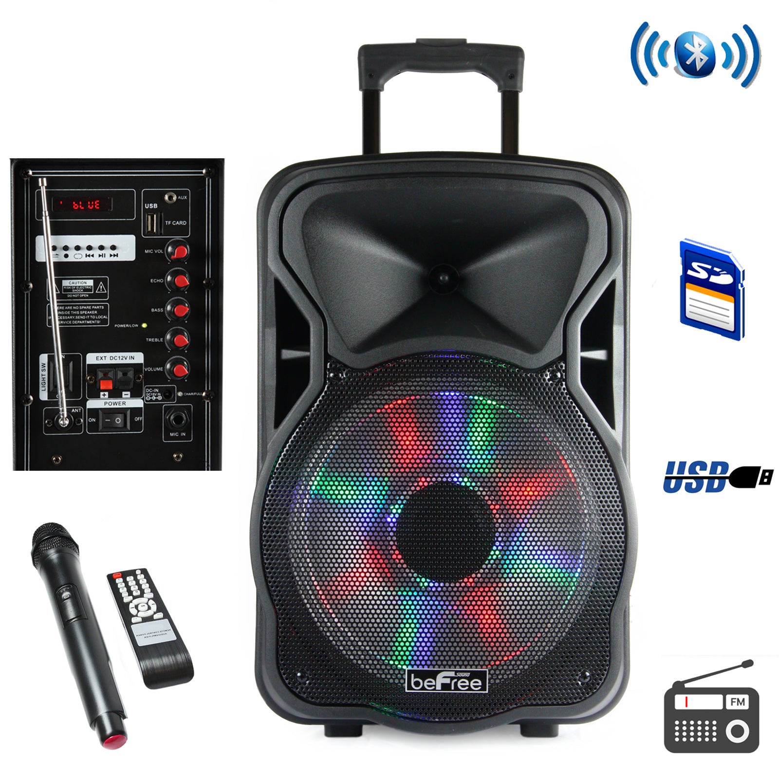 BeFree Sound BFS-5800 Bluetooth Rechargeable, Party Speaker, 15'' W