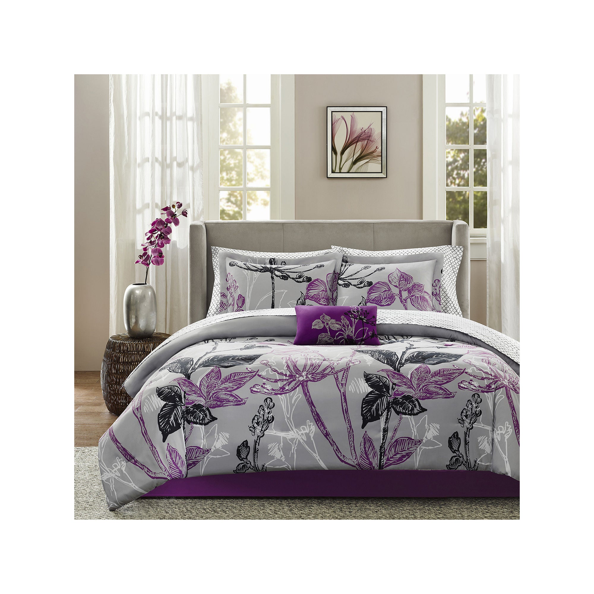 Madison Park Essentials Nicolette Complete Bedding Set With Sheets - PURPLE ONE SIZE