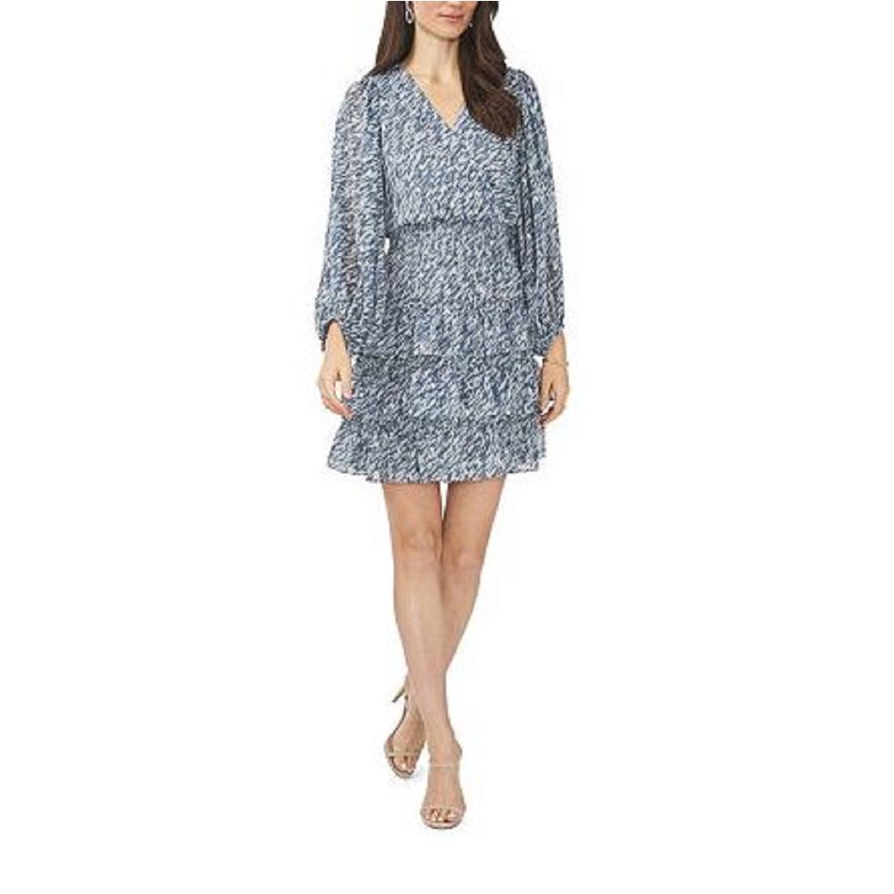 MSK Long Sleeve Fit + Flare Dress, Medium, Blue - Machine Washable