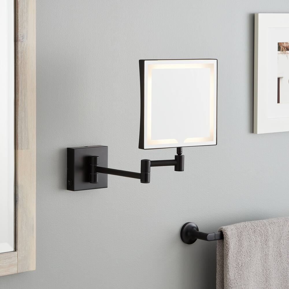 Signature Hardware SH662010SB R2001 LED Double Sided Wall Mount Make-Up Mirror w/E3 Escutcheon, Satin Black