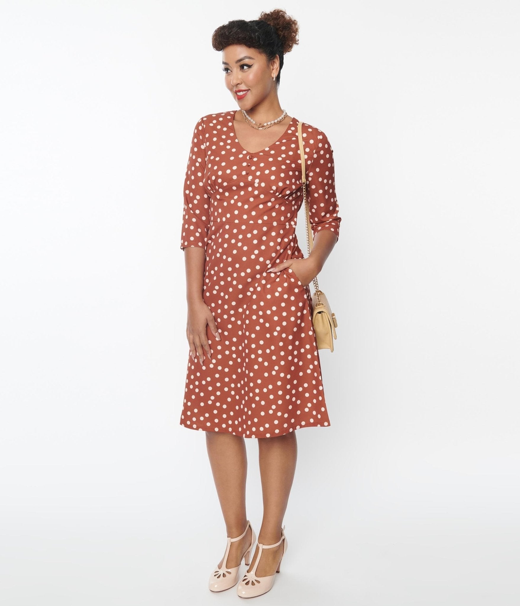 Rust Red & Cream Polka Dot Swing Dress