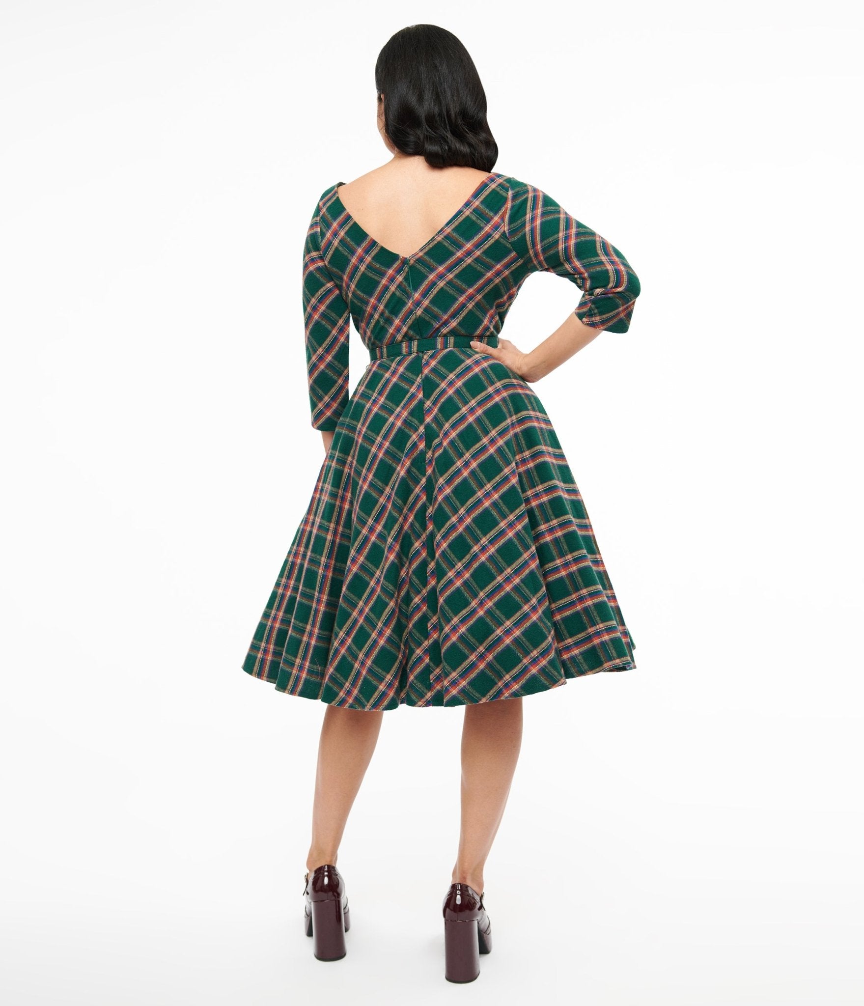 Unique Vintage 1950s Green & Tan Plaid Devon Swing Dress