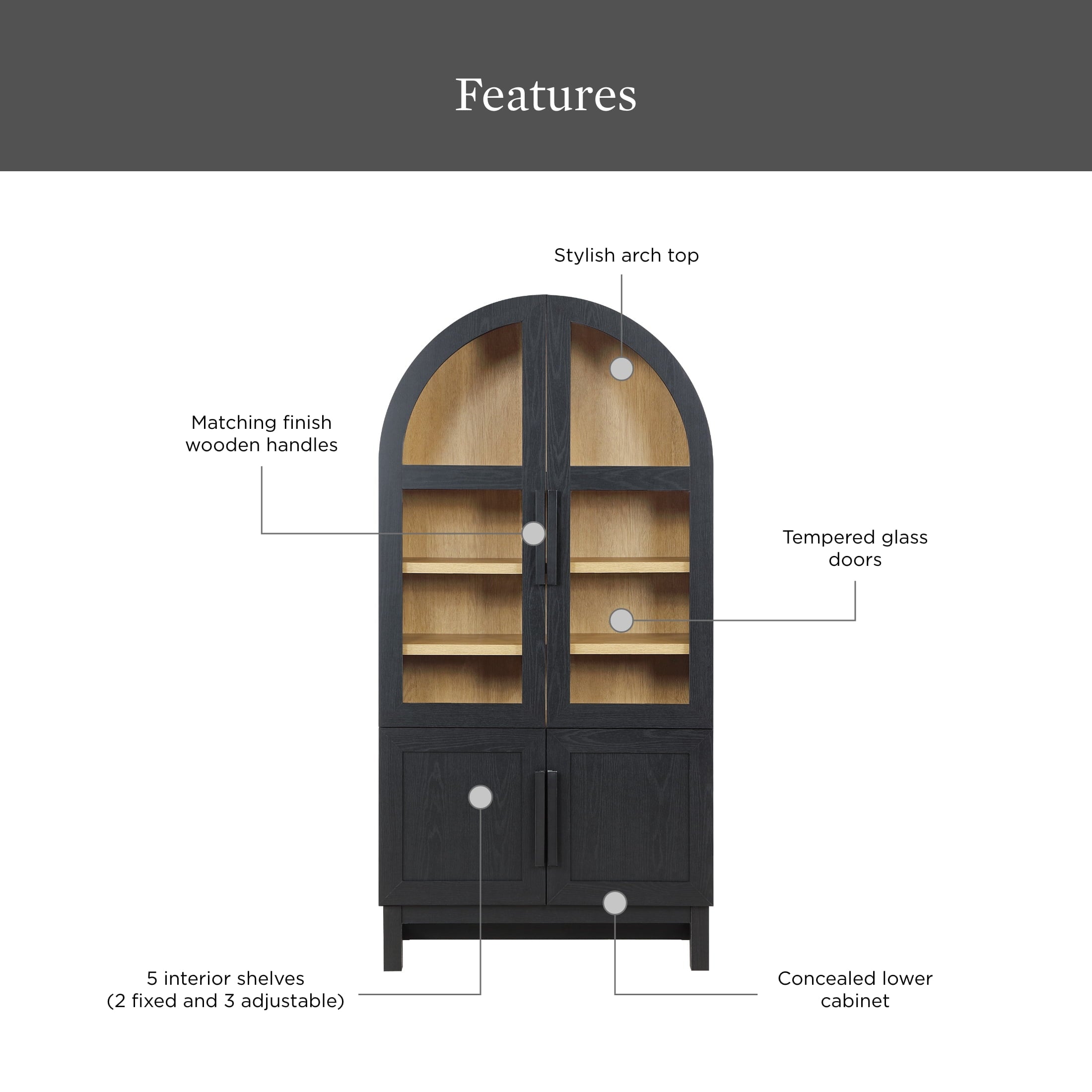 Better Homes & Gardens BHF336158813032 Juliet Kitchen Rounded Solid Wood Frame Arc Cabinet, Black Finish