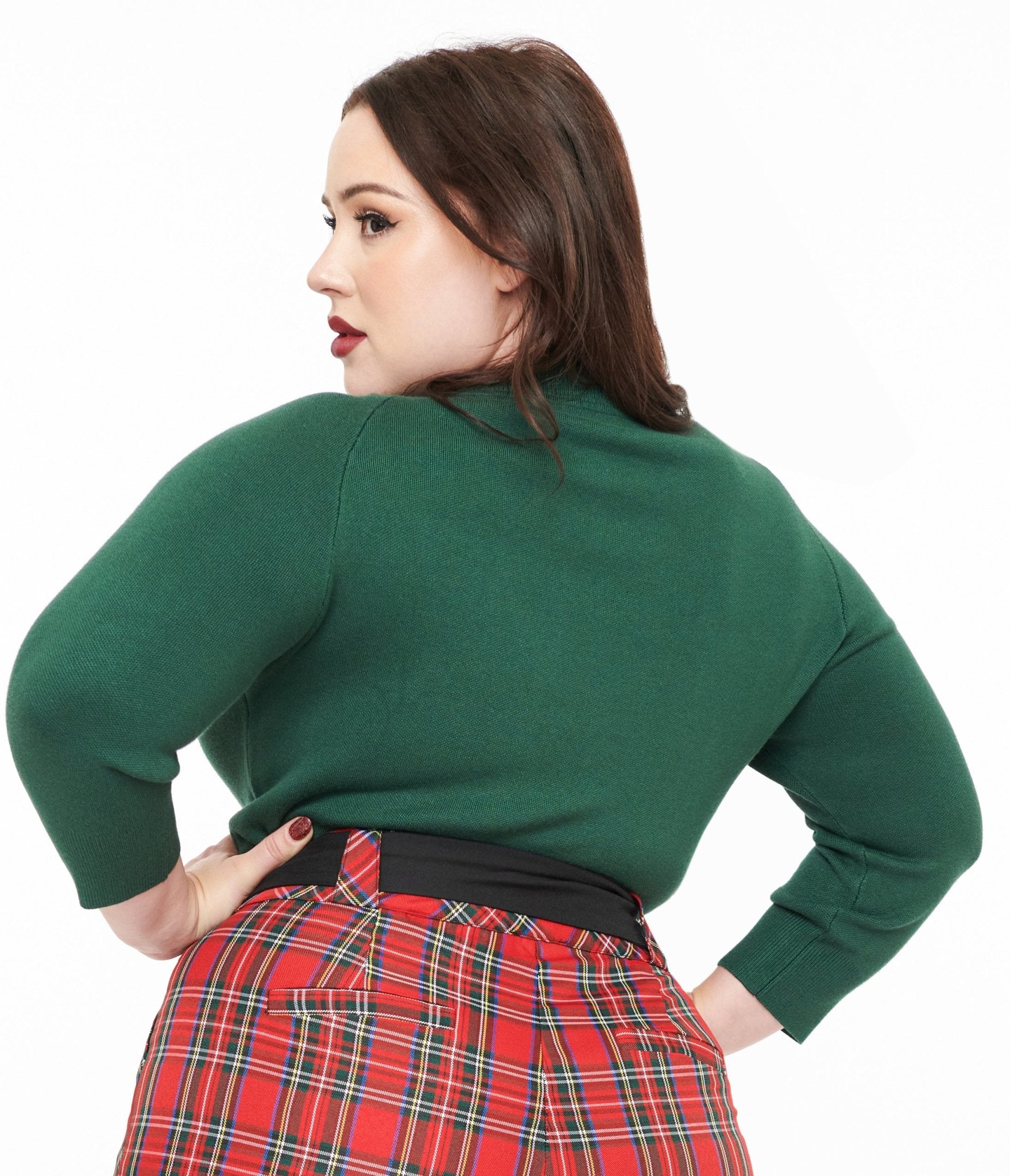 Unique Vintage Plus Size 1960s Forest Green & Cream Cat Lorelai Sweater