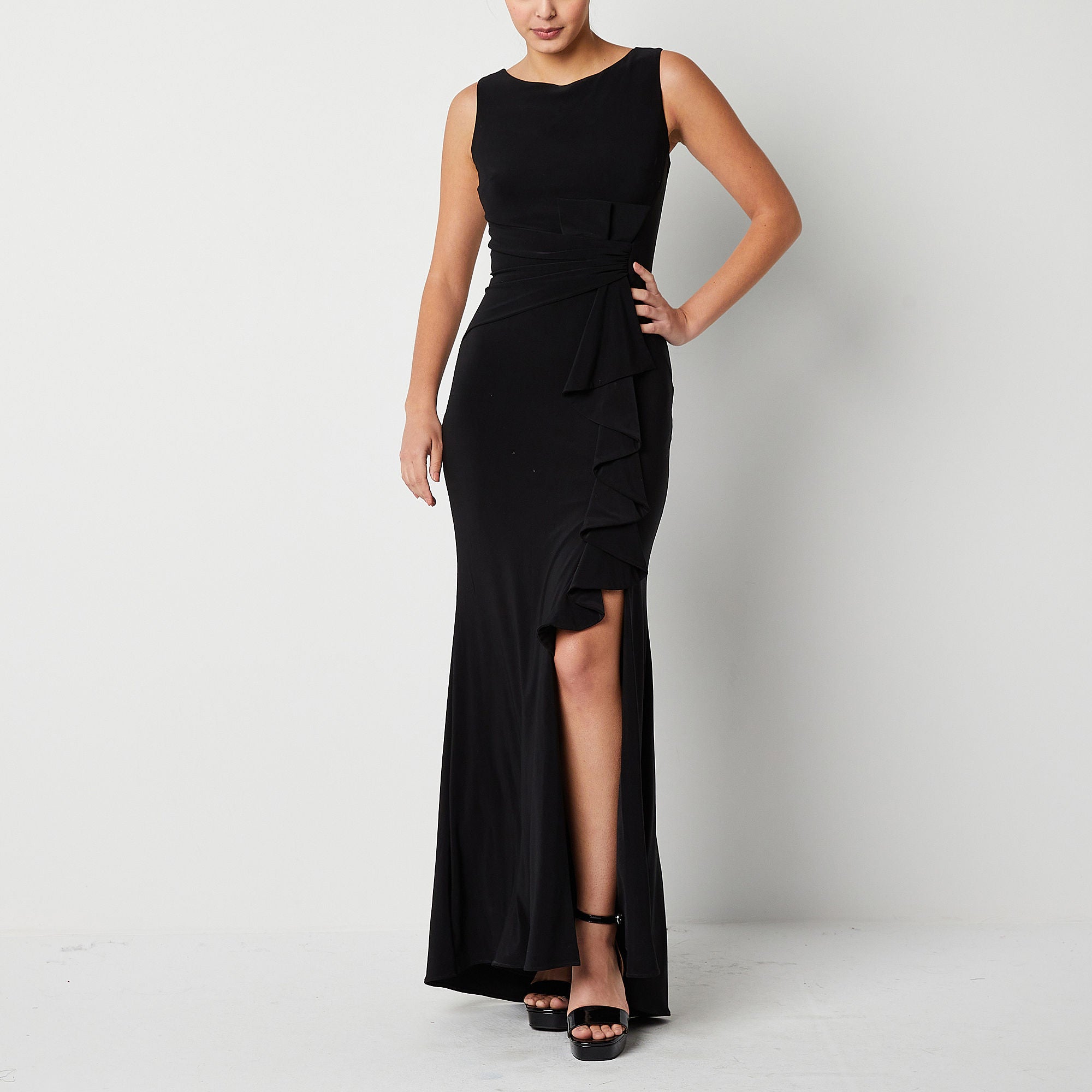 Dj Jaz Womens Ruffle Sleeveless Evening Gown - Black 12