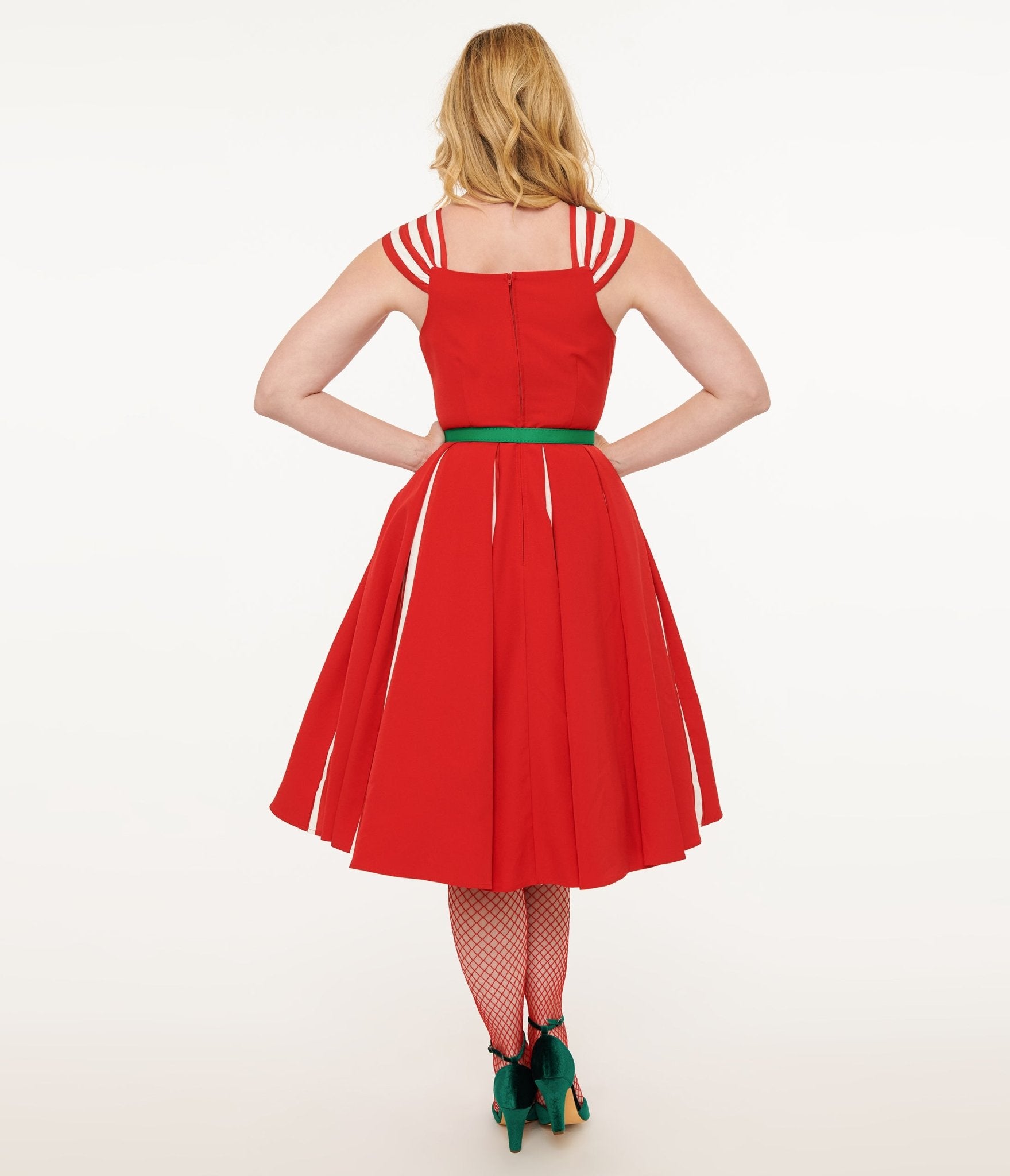 Unique Vintage 1950s Red & White Stripe Swing Dress