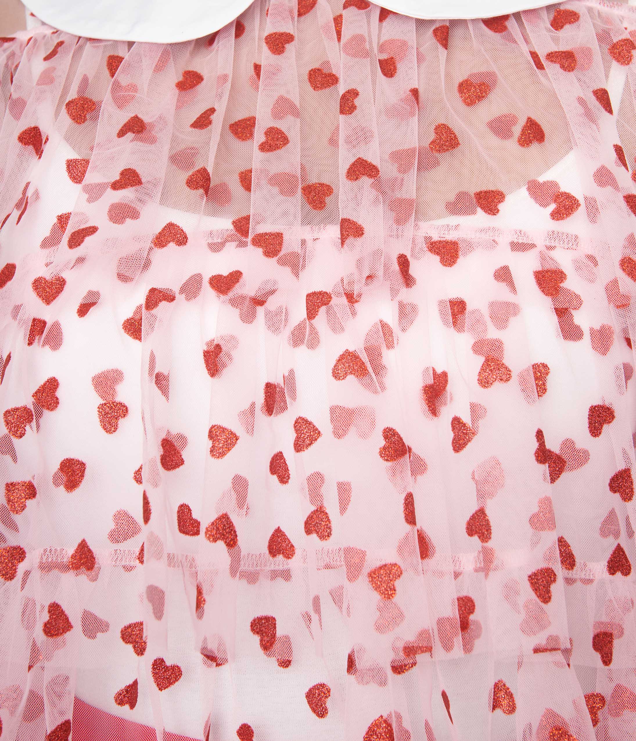 Smak Parlour Pink & Red Glitter Hearts Mesh Ruffle Top