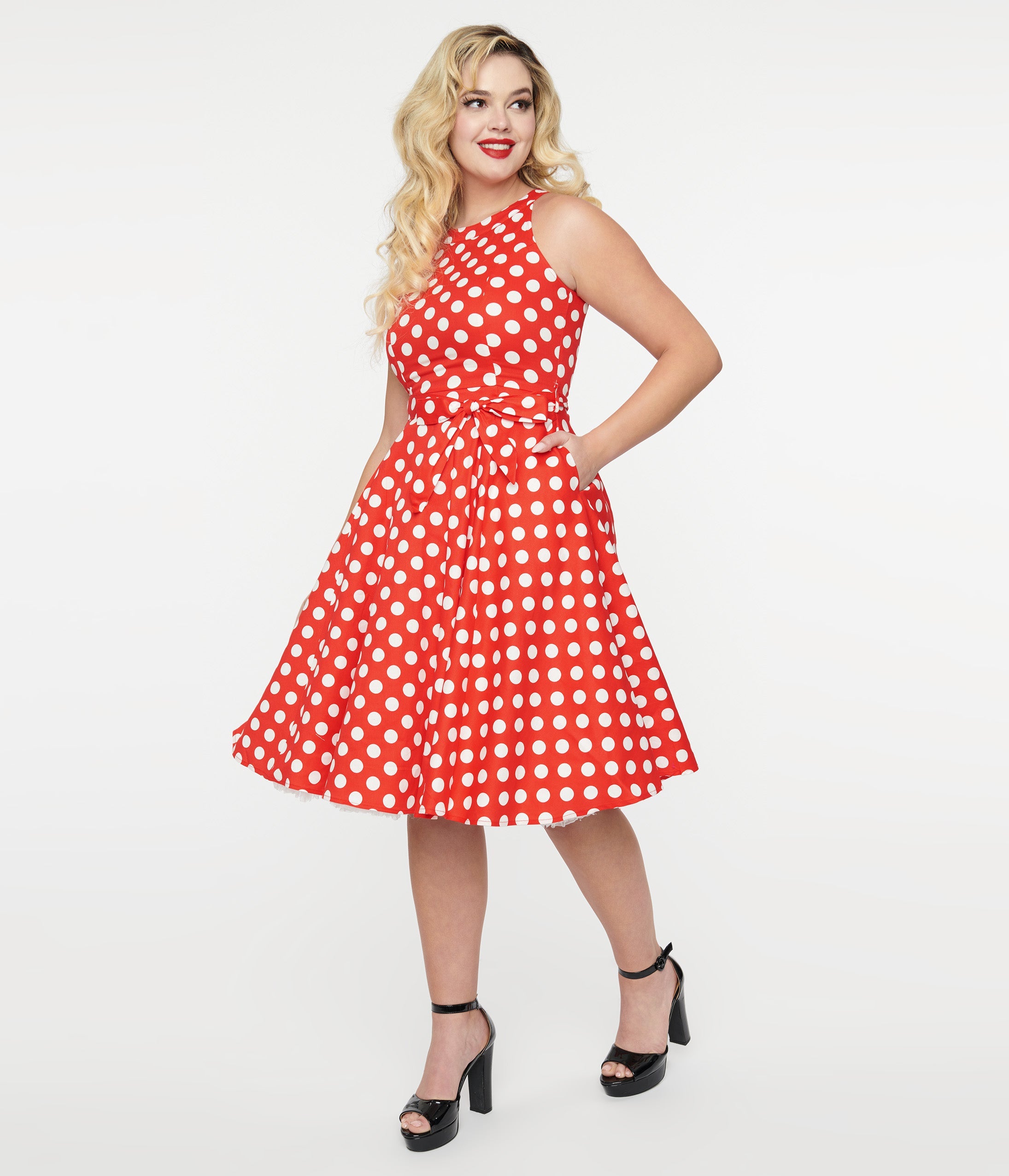 1950s Red & White Polka Dot Cotton Swing Dress