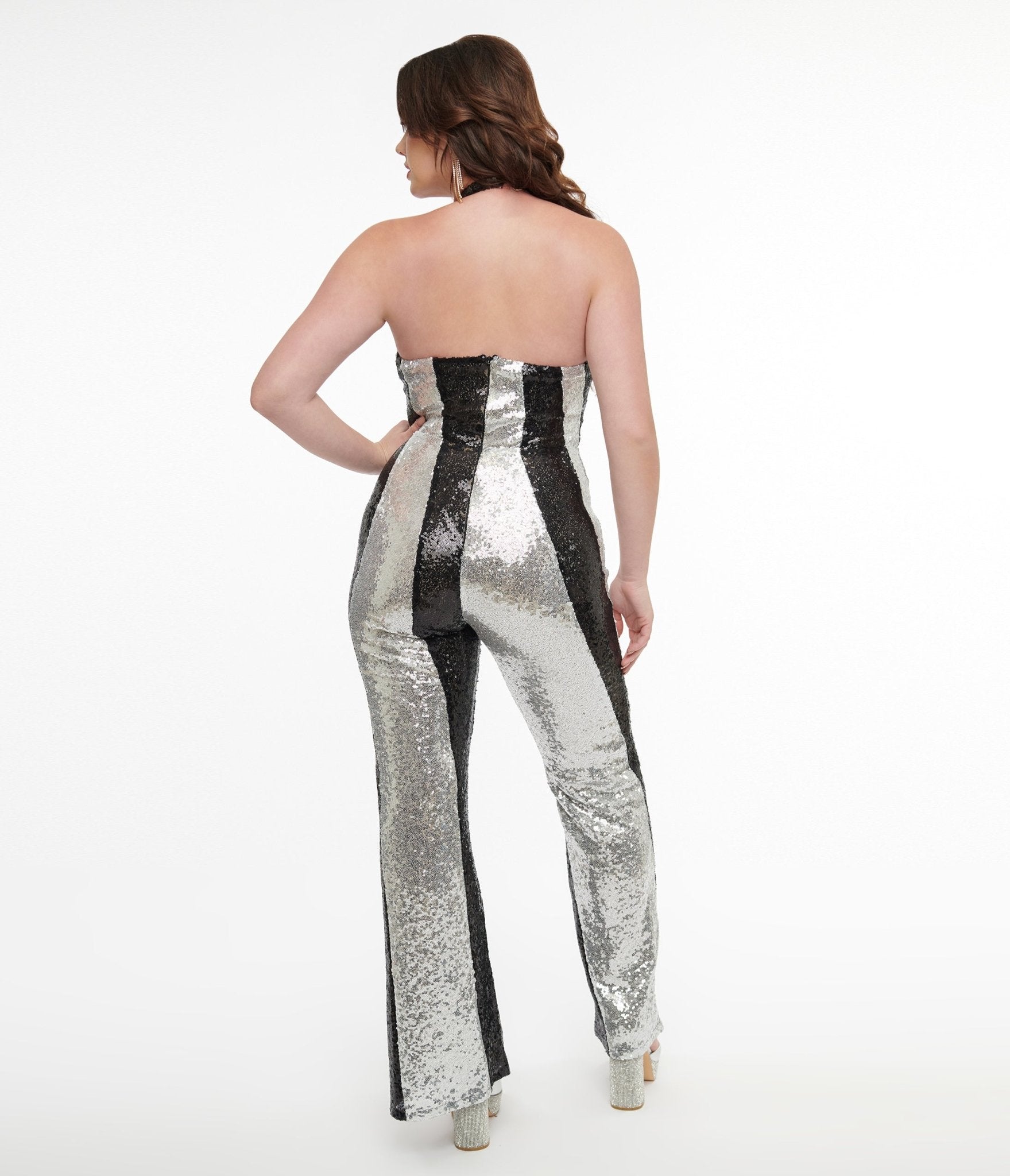 Smak Parlour 1960s Black & Silver Sequin Glamour Goddess Jumpsuit