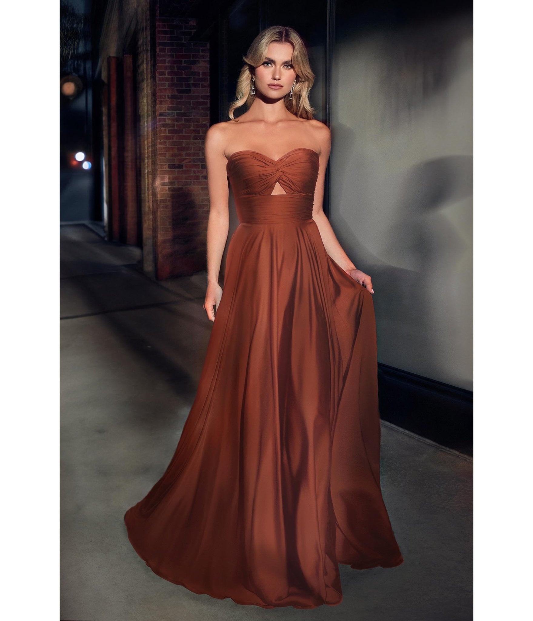 Ladivine by Cinderella Divine Sienna Satin Strapless Keyhole Evening Gown