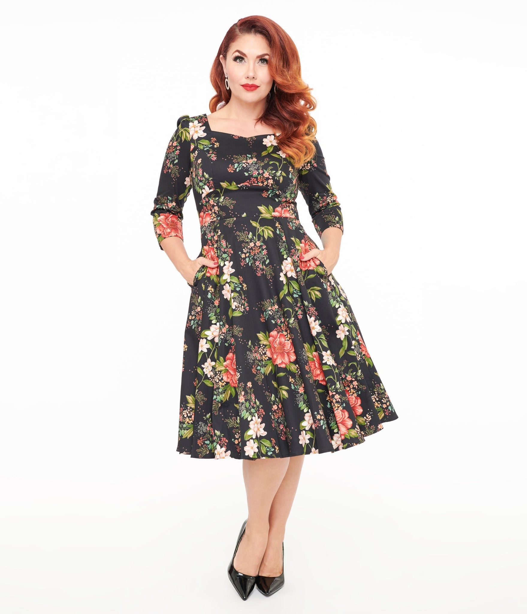 Hearts & Roses Winter Floral Isla Swing Dress