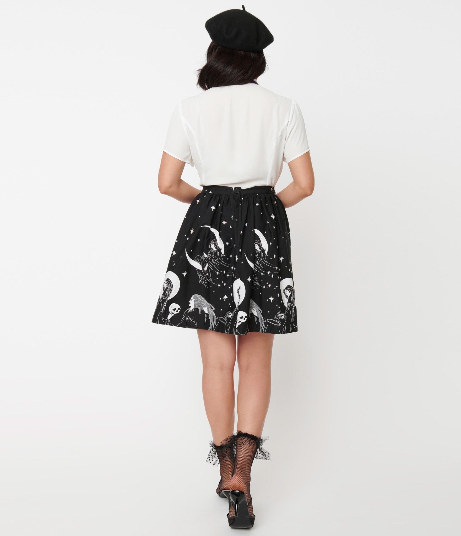 Black & White Moon Child Print Flare Skirt